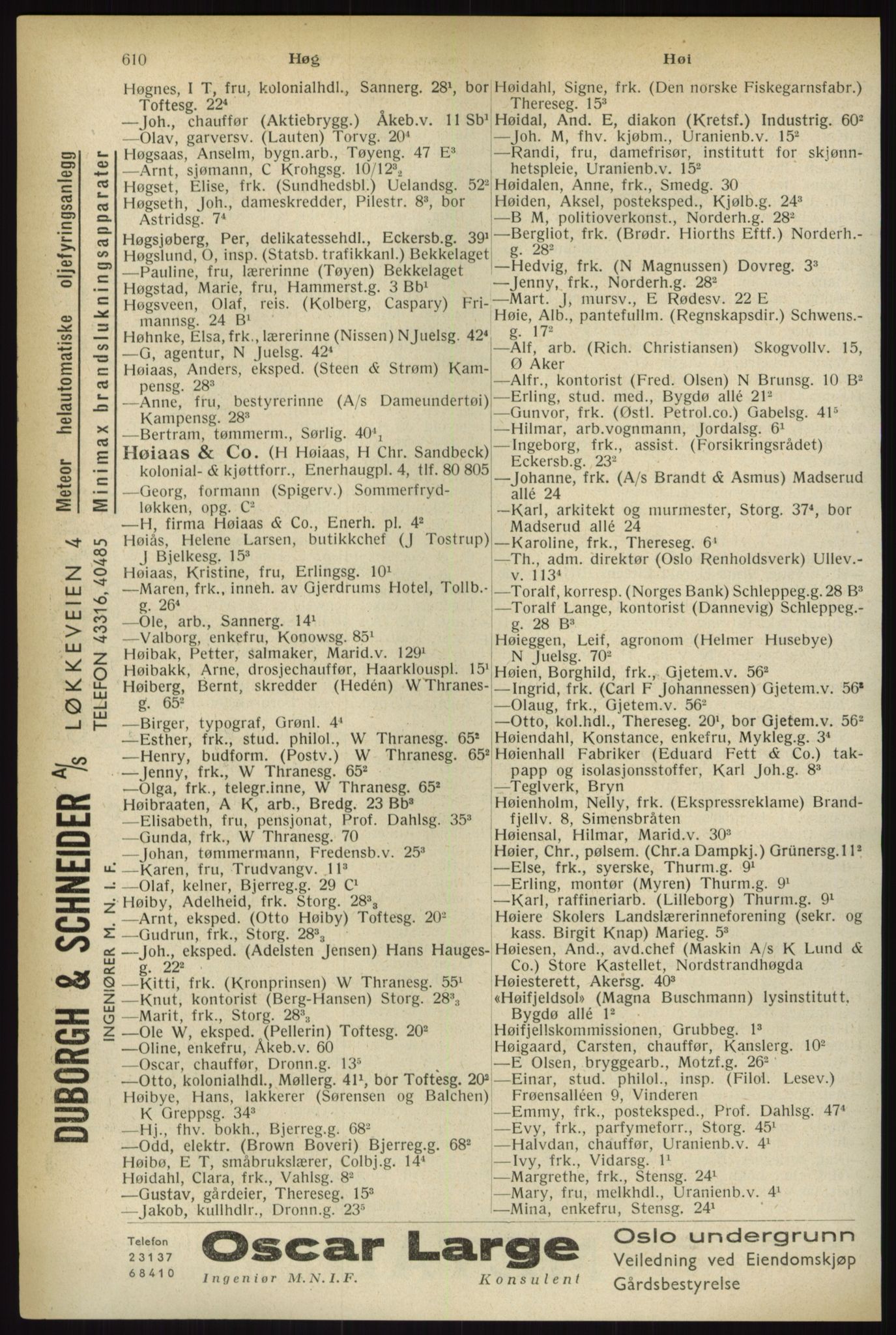 Kristiania/Oslo adressebok, PUBL/-, 1933, s. 610