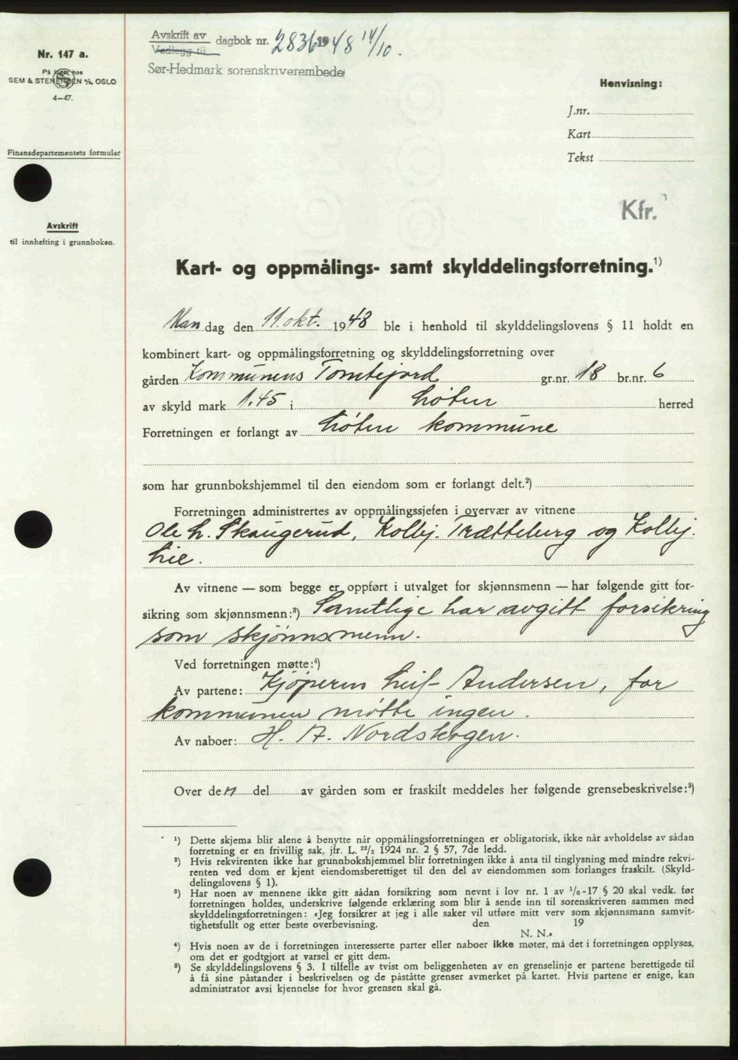 Sør-Hedmark sorenskriveri, SAH/TING-014/H/Hb/Hbd/L0018: Pantebok nr. 18, 1948-1949, Dagboknr: 2836/1948