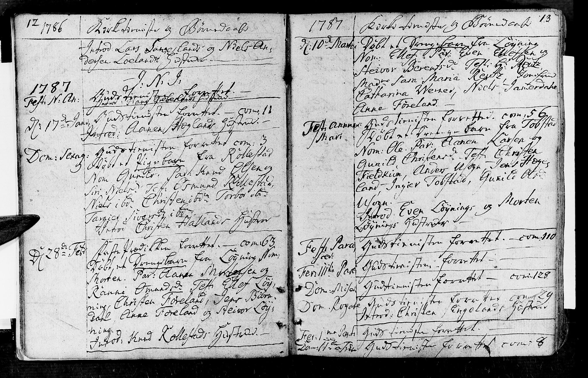 Vennesla sokneprestkontor, AV/SAK-1111-0045/Fa/Fac/L0002: Ministerialbok nr. A 2, 1785-1834, s. 12-13