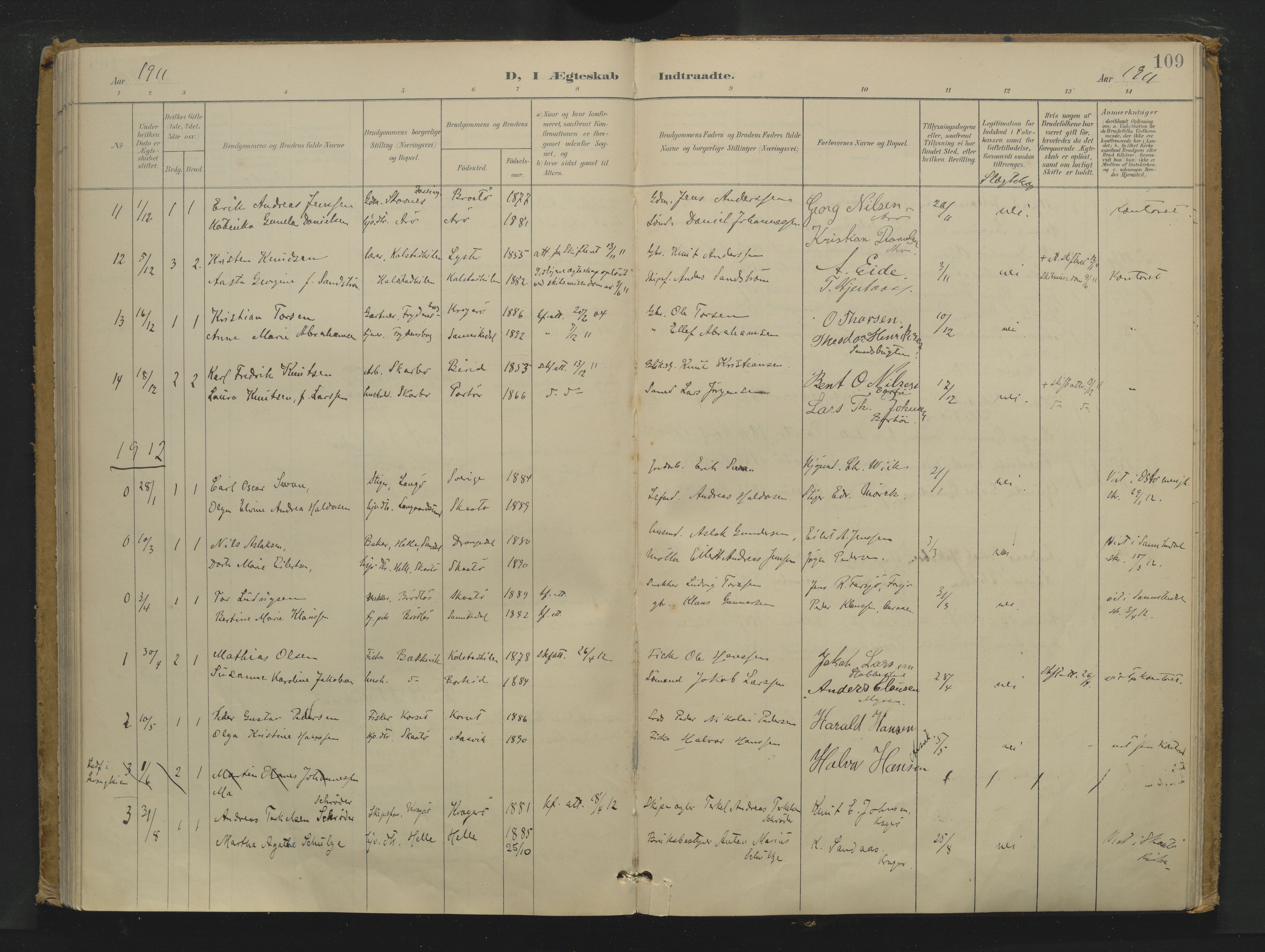 Skåtøy kirkebøker, AV/SAKO-A-304/F/Fa/L0007: Ministerialbok nr. I 7, 1898-1923, s. 109