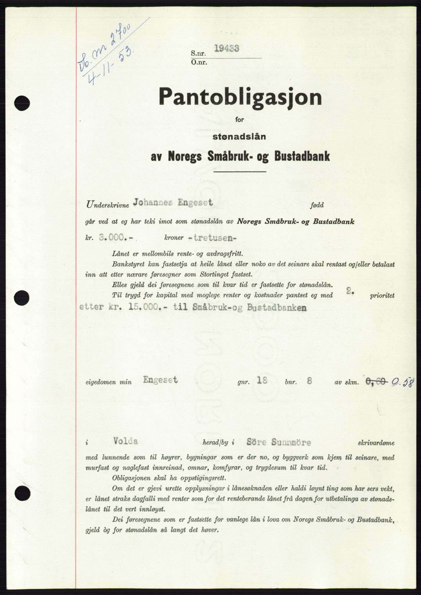 Søre Sunnmøre sorenskriveri, SAT/A-4122/1/2/2C/L0124: Pantebok nr. 12B, 1953-1954, Dagboknr: 2700/1953