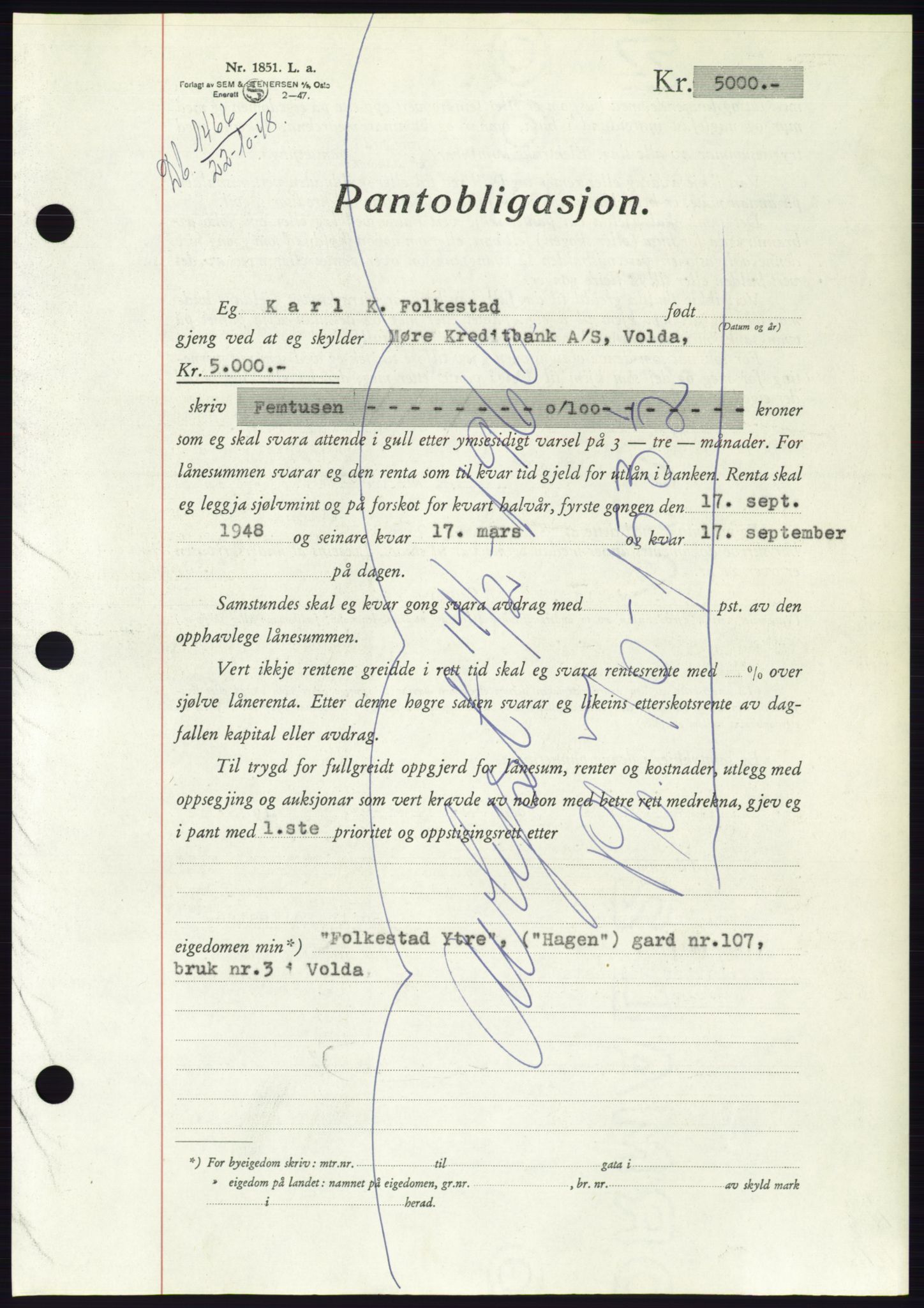 Søre Sunnmøre sorenskriveri, SAT/A-4122/1/2/2C/L0116: Pantebok nr. 4B, 1948-1949, Dagboknr: 1466/1948