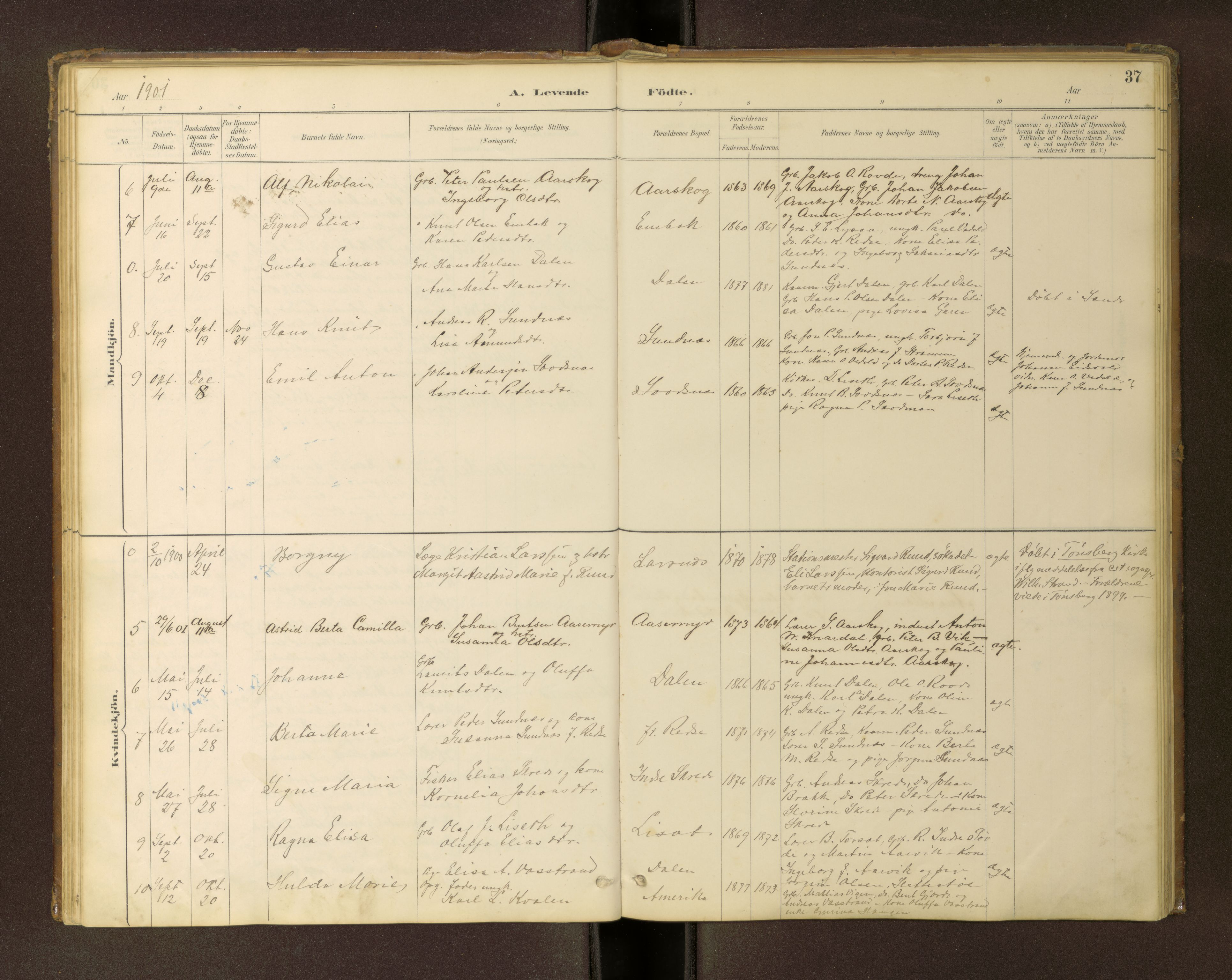 Ministerialprotokoller, klokkerbøker og fødselsregistre - Møre og Romsdal, AV/SAT-A-1454/504/L0060: Klokkerbok nr. 504C02, 1884-1903, s. 37