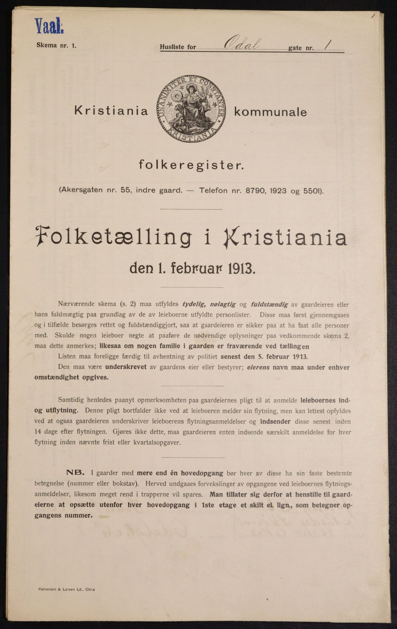 OBA, Kommunal folketelling 1.2.1913 for Kristiania, 1913, s. 74482