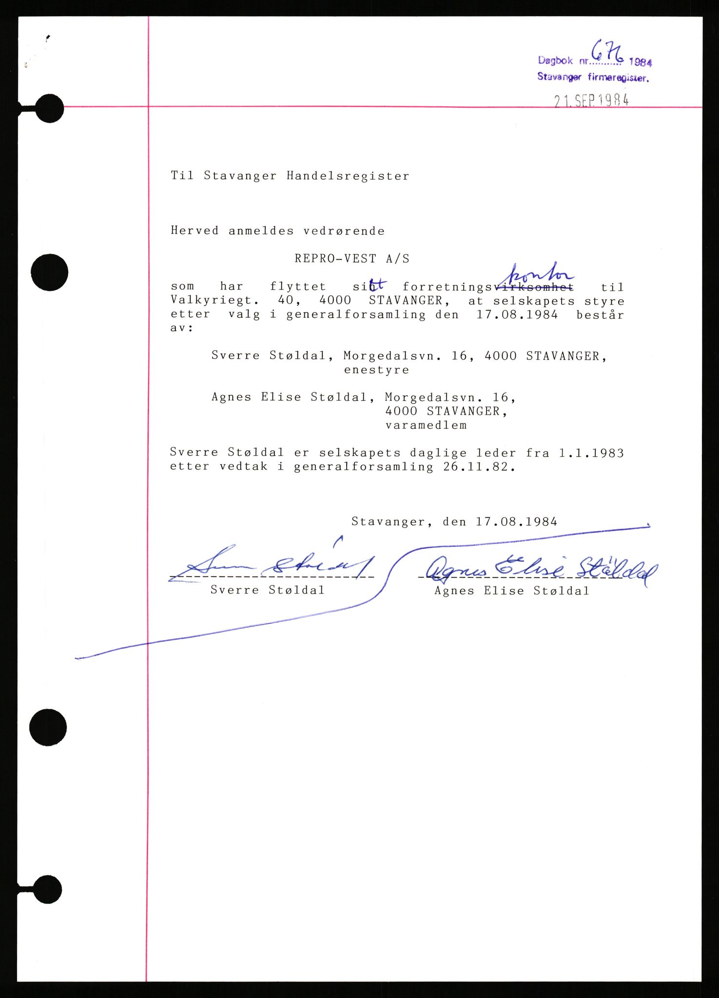 Stavanger byfogd, AV/SAST-A-101408/002/J/Jd/Jde/L0083: Registreringsmeldinger og bilag. Aksjeselskap, 1767-1797, 1978-1979