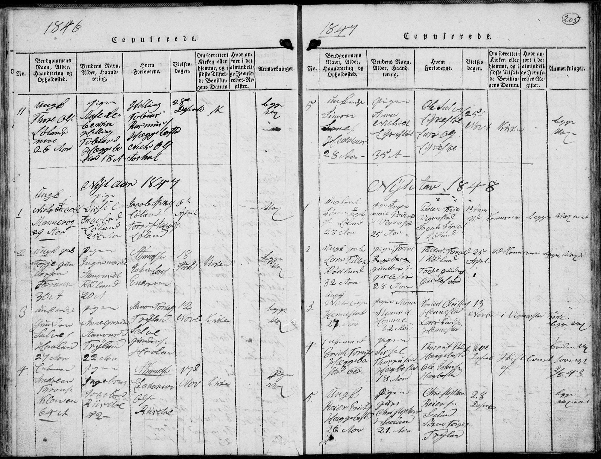 Nord-Audnedal sokneprestkontor, SAK/1111-0032/F/Fb/Fbb/L0001: Klokkerbok nr. B 1, 1816-1858, s. 205