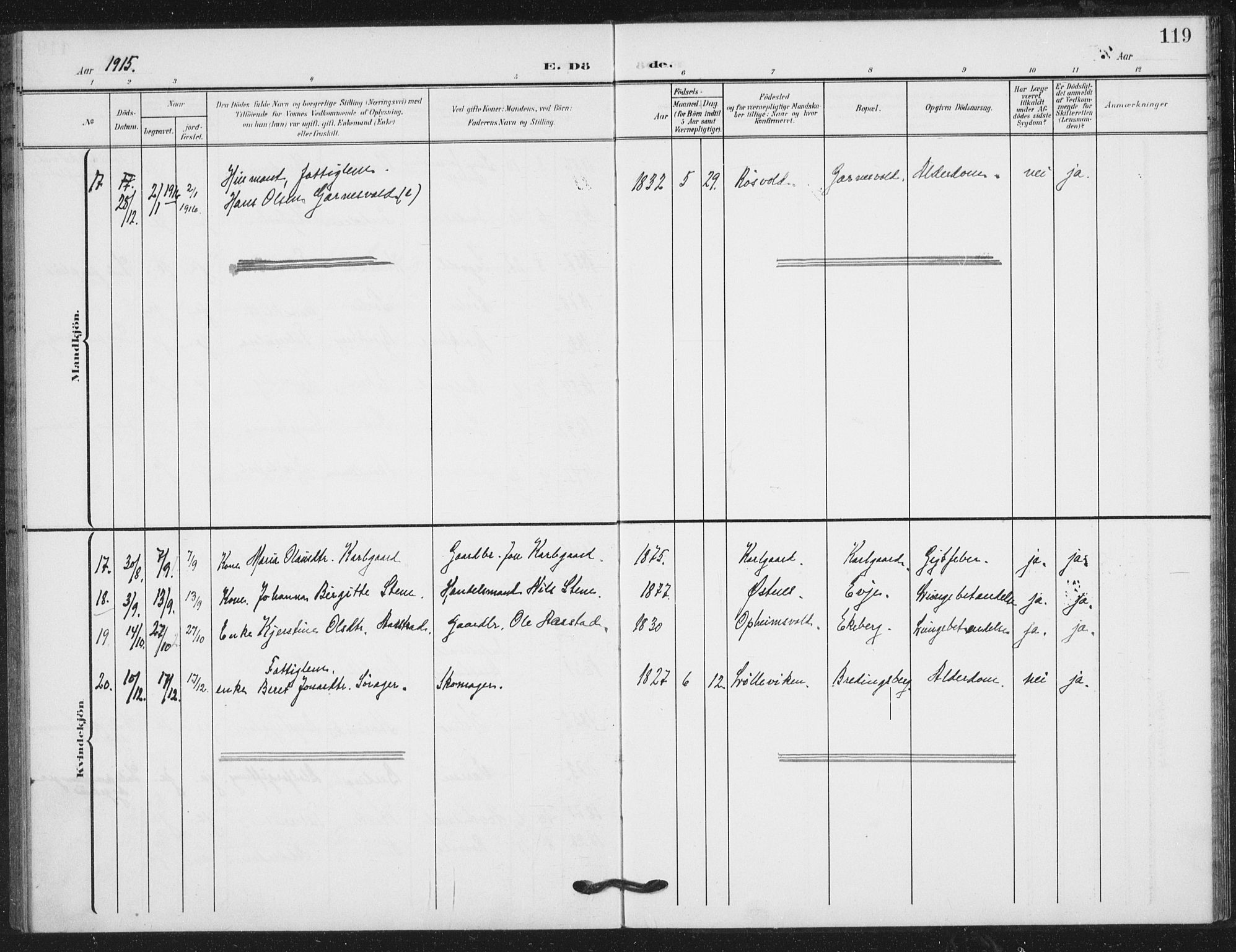 Ministerialprotokoller, klokkerbøker og fødselsregistre - Nord-Trøndelag, SAT/A-1458/724/L0264: Ministerialbok nr. 724A02, 1908-1915, s. 119