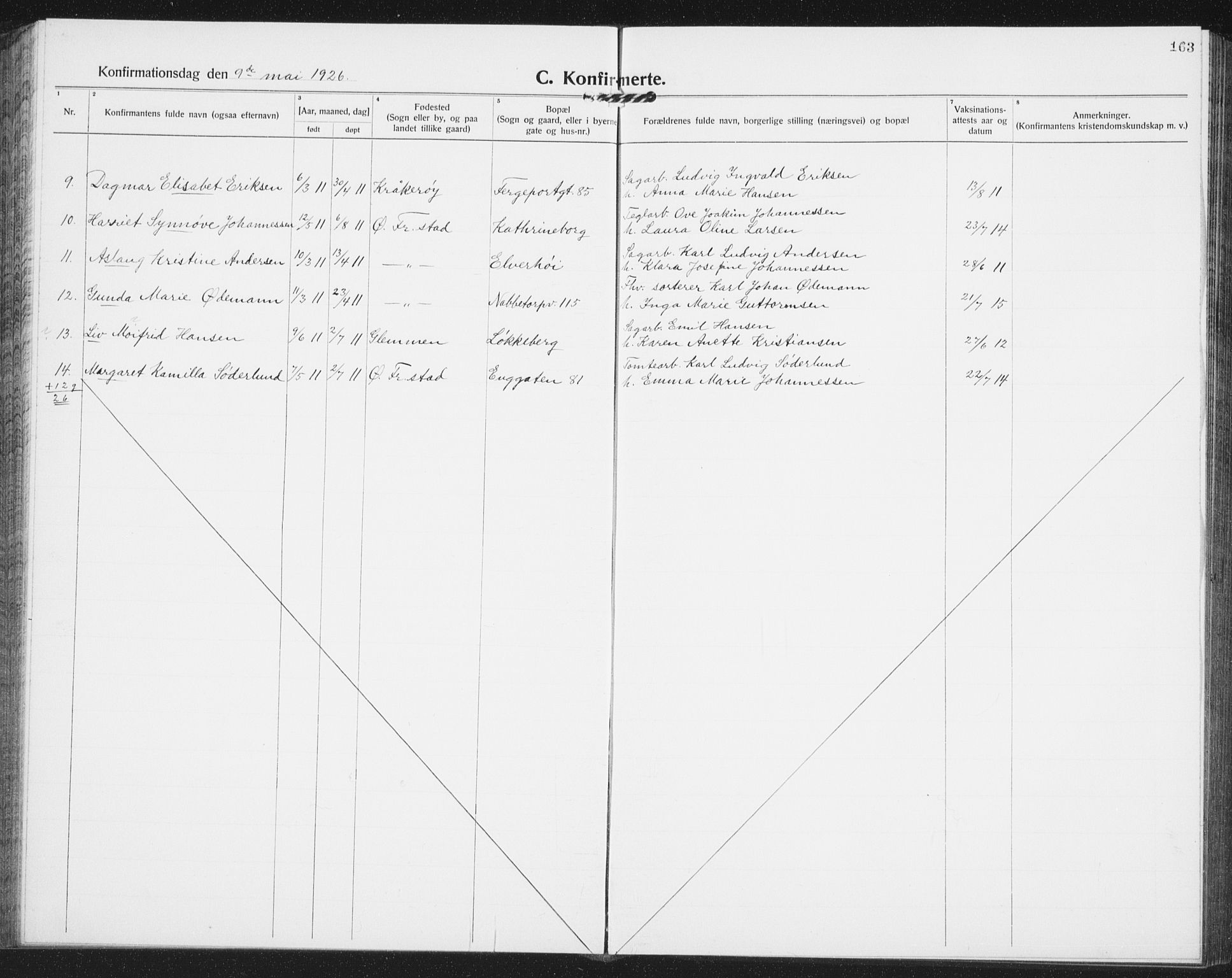 Østre Fredrikstad prestekontor Kirkebøker, AV/SAO-A-10907/G/Ga/L0003: Klokkerbok nr. 3, 1920-1940, s. 163