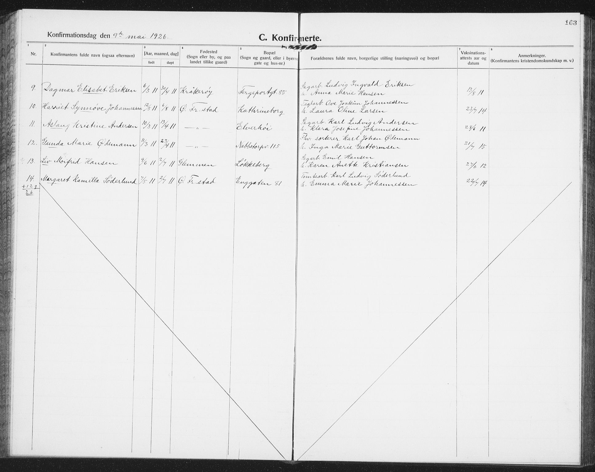 Østre Fredrikstad prestekontor Kirkebøker, SAO/A-10907/G/Ga/L0003: Klokkerbok nr. 3, 1920-1940, s. 163