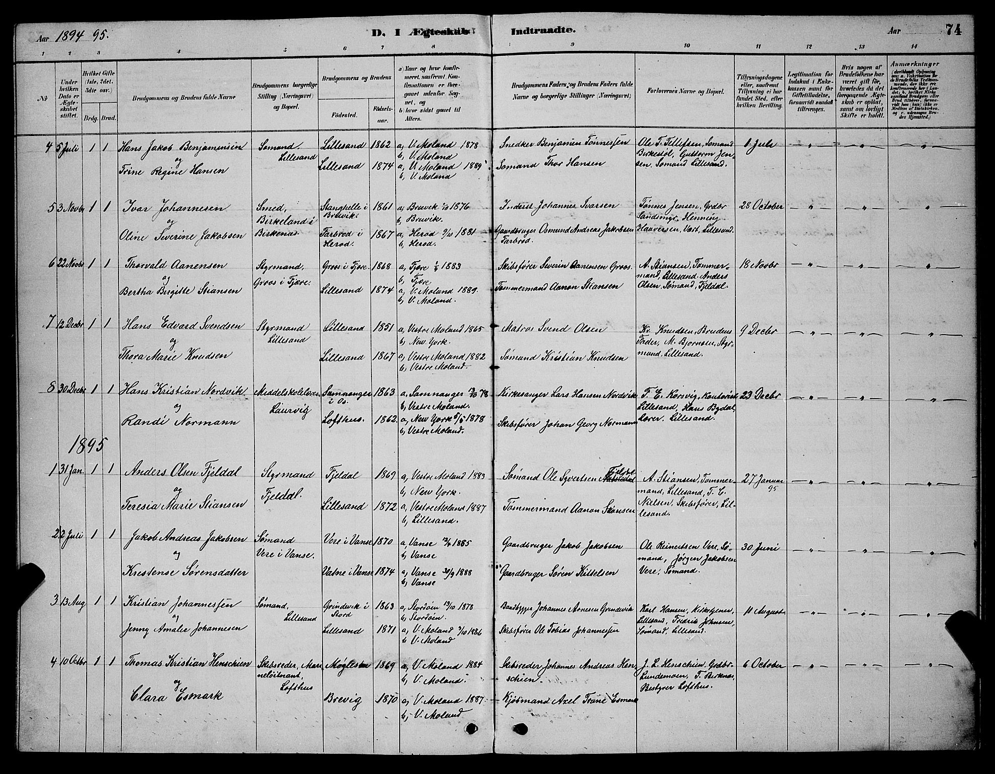 Vestre Moland sokneprestkontor, AV/SAK-1111-0046/F/Fb/Fba/L0001: Klokkerbok nr. B 1, 1884-1903, s. 75