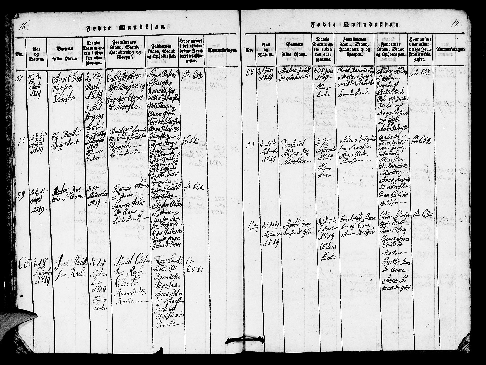 Innvik sokneprestembete, AV/SAB-A-80501: Klokkerbok nr. B 1, 1816-1820, s. 16-17