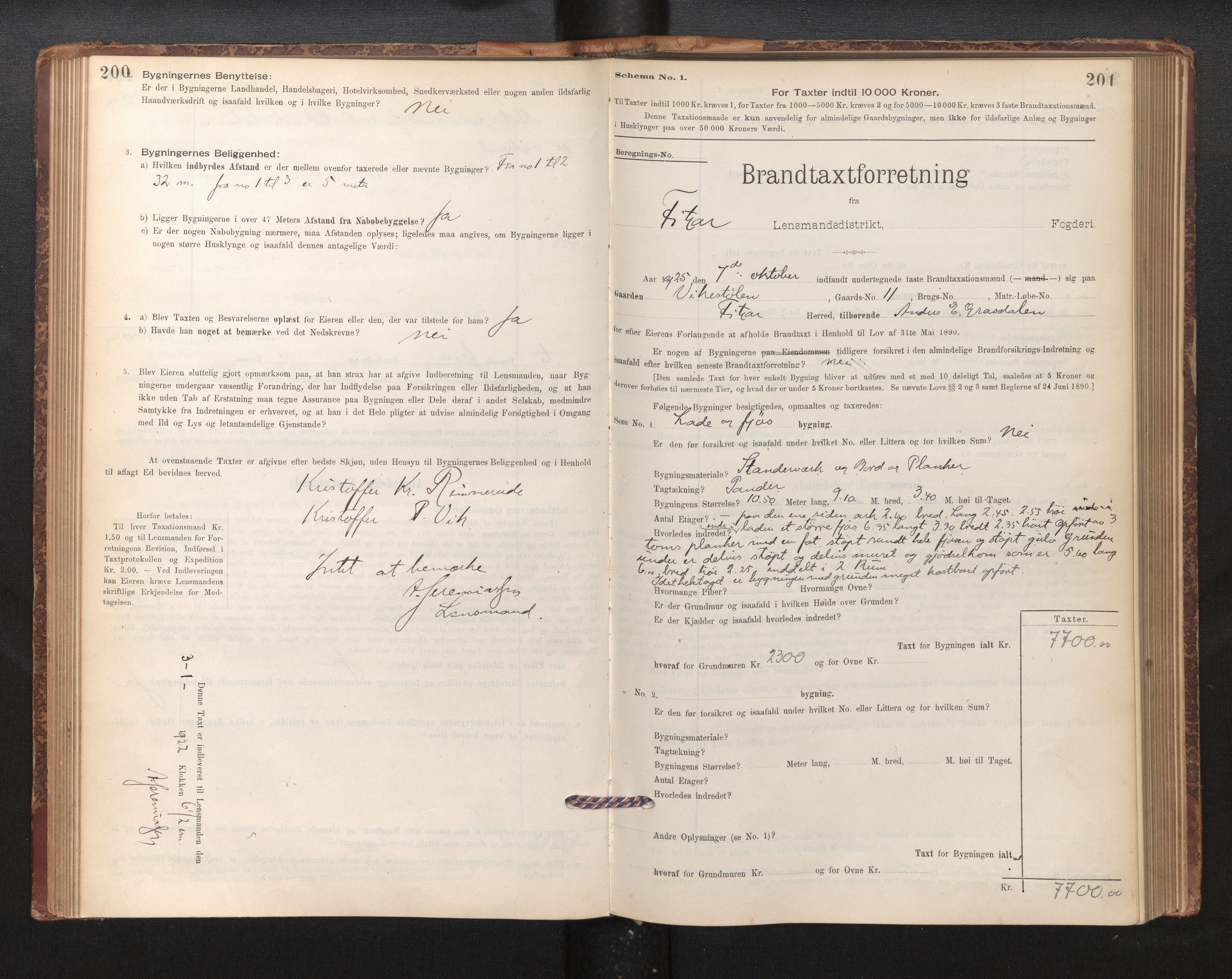 Lensmannen i Fitjar, AV/SAB-A-32001/0012/L0001: Branntakstprotokoll, skjematakst, 1895-1948, s. 200-201