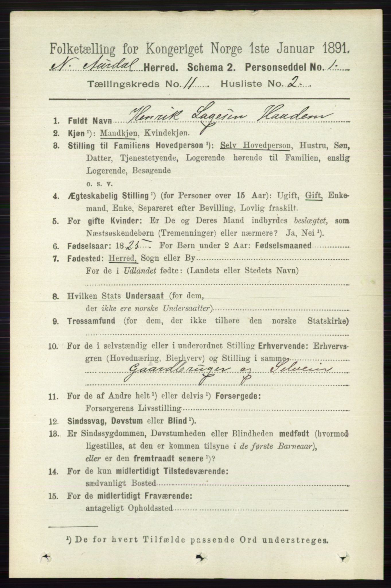 RA, Folketelling 1891 for 0542 Nord-Aurdal herred, 1891, s. 4123