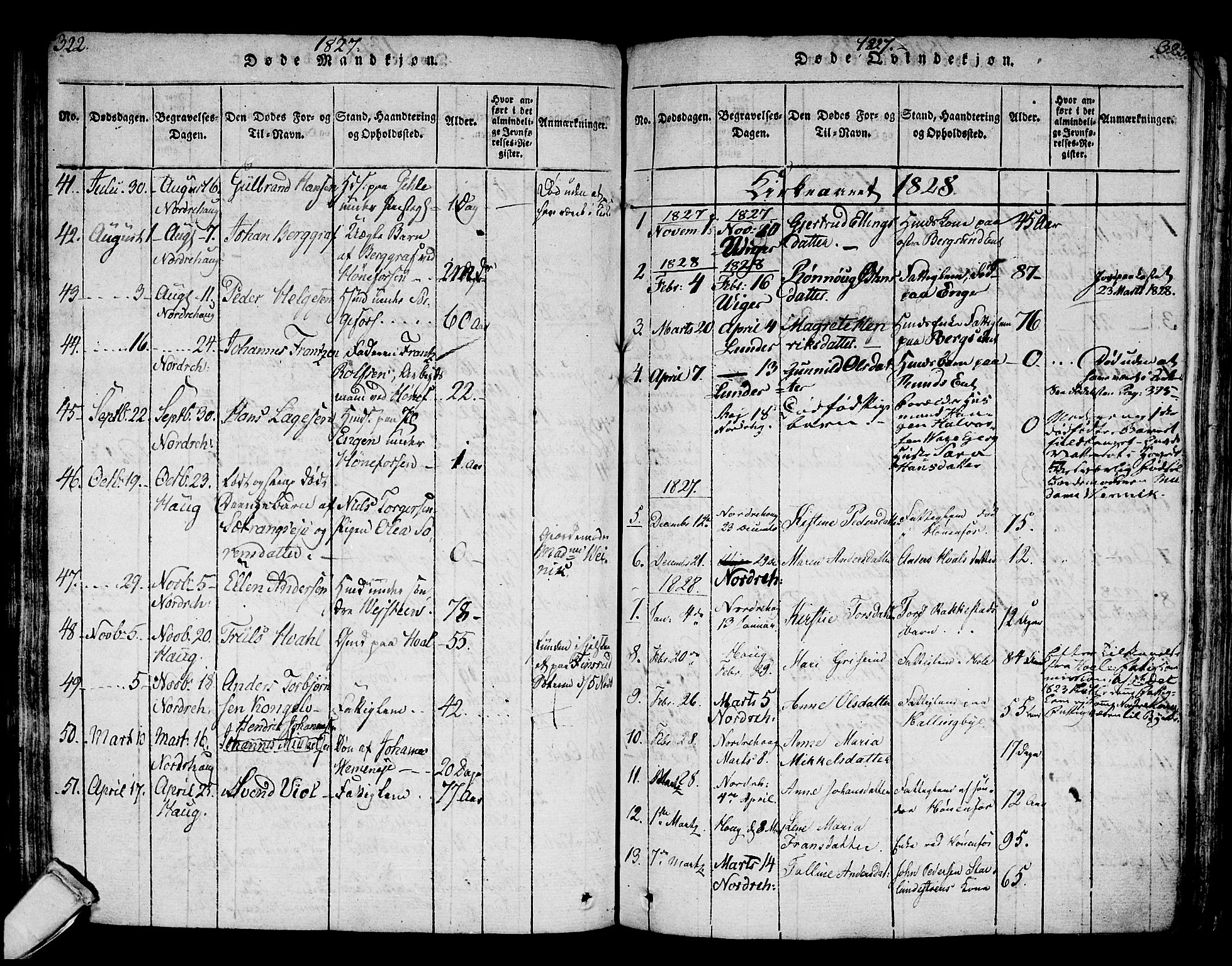 Norderhov kirkebøker, AV/SAKO-A-237/F/Fa/L0008: Ministerialbok nr. 8, 1814-1833, s. 322-323