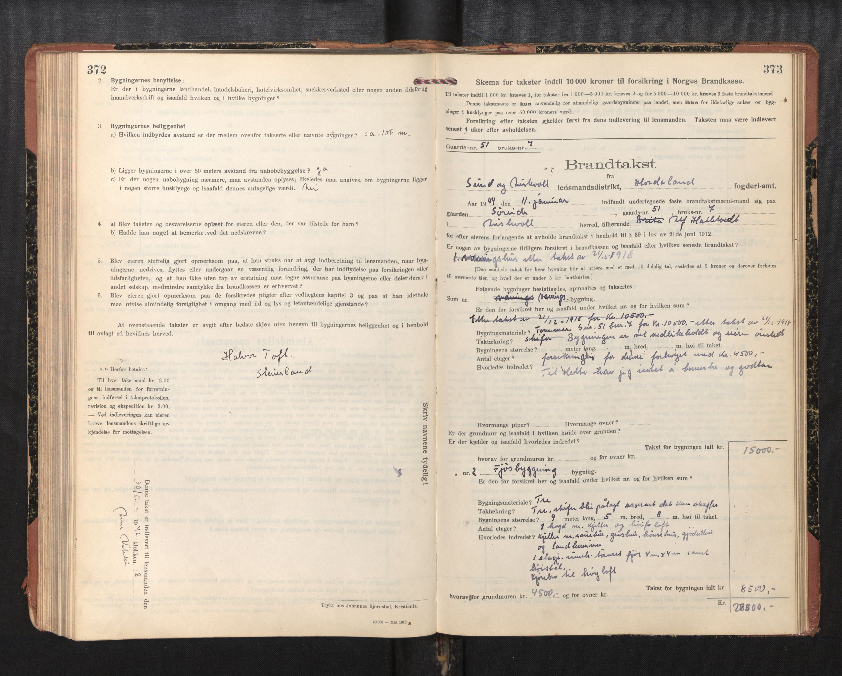 Lensmannen i Sund og Austevoll, AV/SAB-A-35201/0012/L0004: Branntakstprotokoll, skjematakst, 1917-1949, s. 372-373