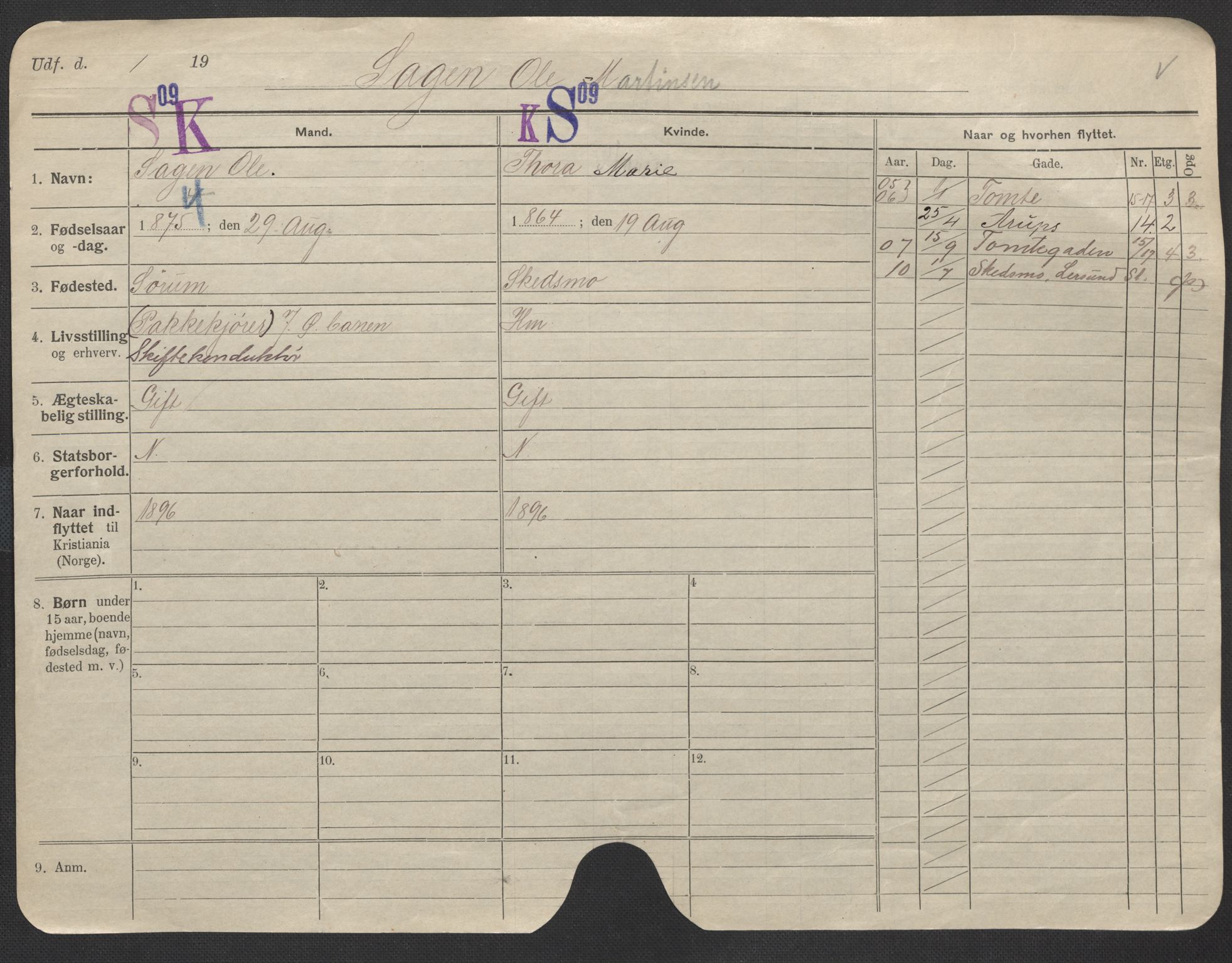 Oslo folkeregister, Registerkort, AV/SAO-A-11715/F/Fa/Fac/L0010: Menn, 1906-1914, s. 9a