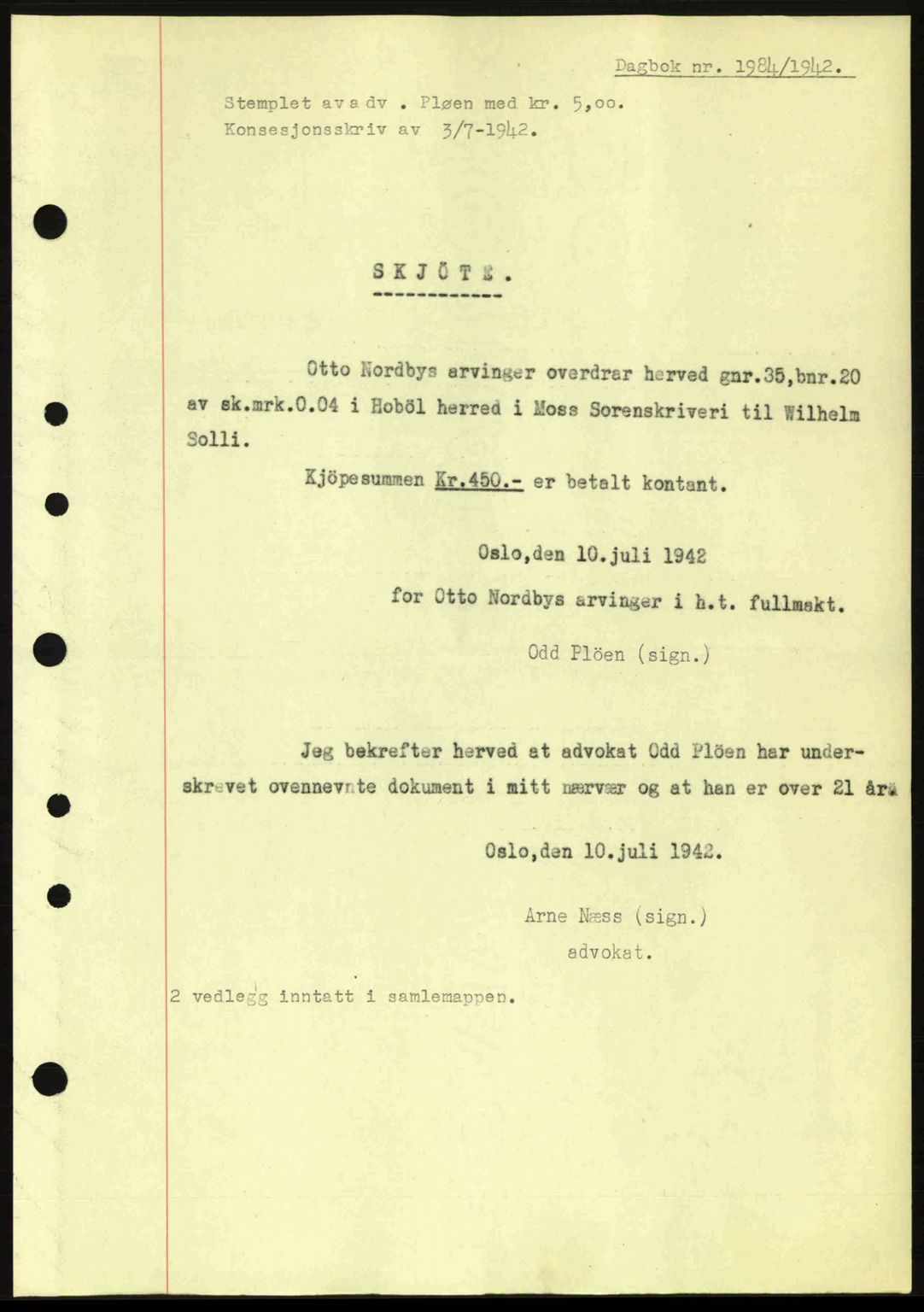 Moss sorenskriveri, SAO/A-10168: Pantebok nr. A10, 1942-1943, Dagboknr: 1984/1942