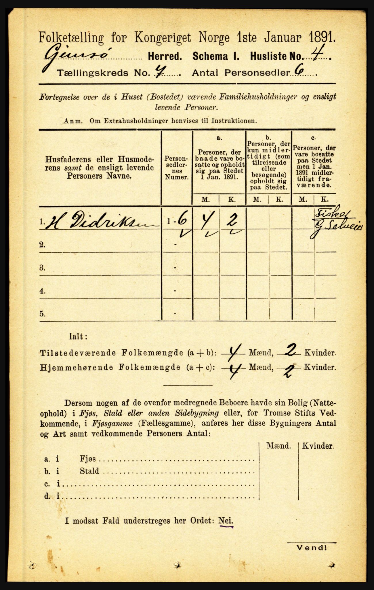 RA, Folketelling 1891 for 1864 Gimsøy herred, 1891, s. 1174