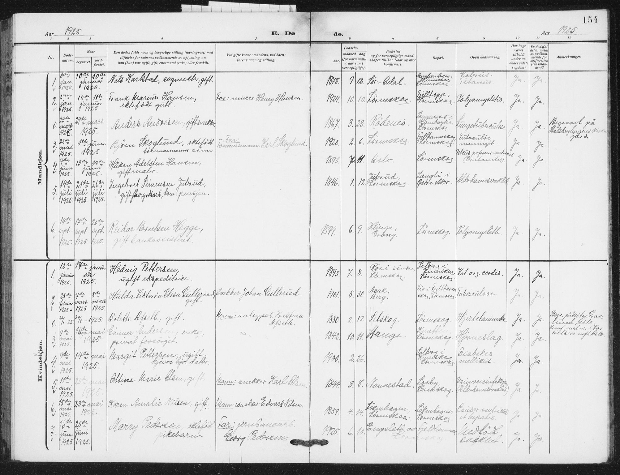 Skedsmo prestekontor Kirkebøker, AV/SAO-A-10033a/G/Gb/L0004: Klokkerbok nr. II 4, 1922-1943, s. 154