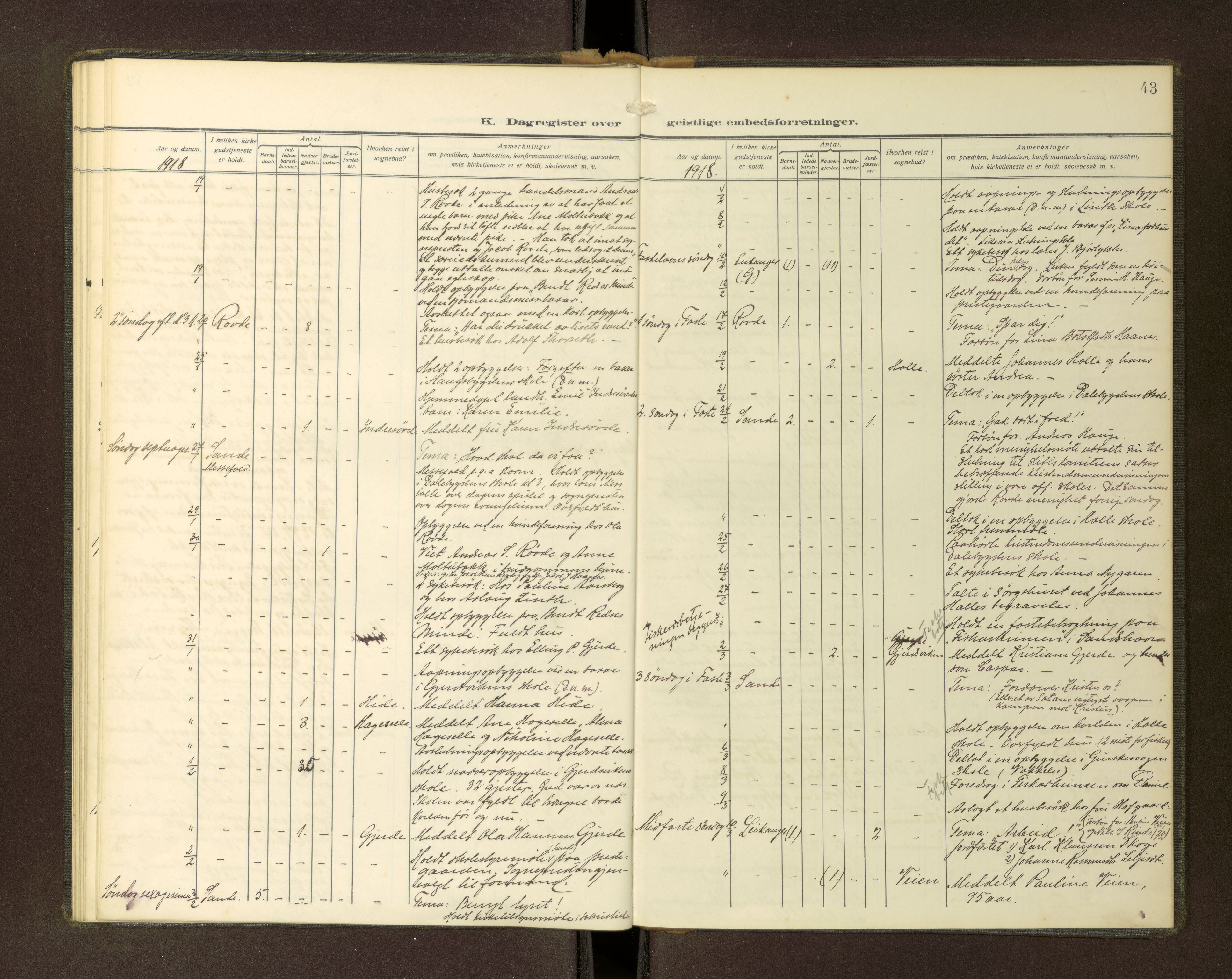 Ministerialprotokoller, klokkerbøker og fødselsregistre - Møre og Romsdal, AV/SAT-A-1454/503/L0039: Dagsregister nr. 503---, 1913-1918, s. 43