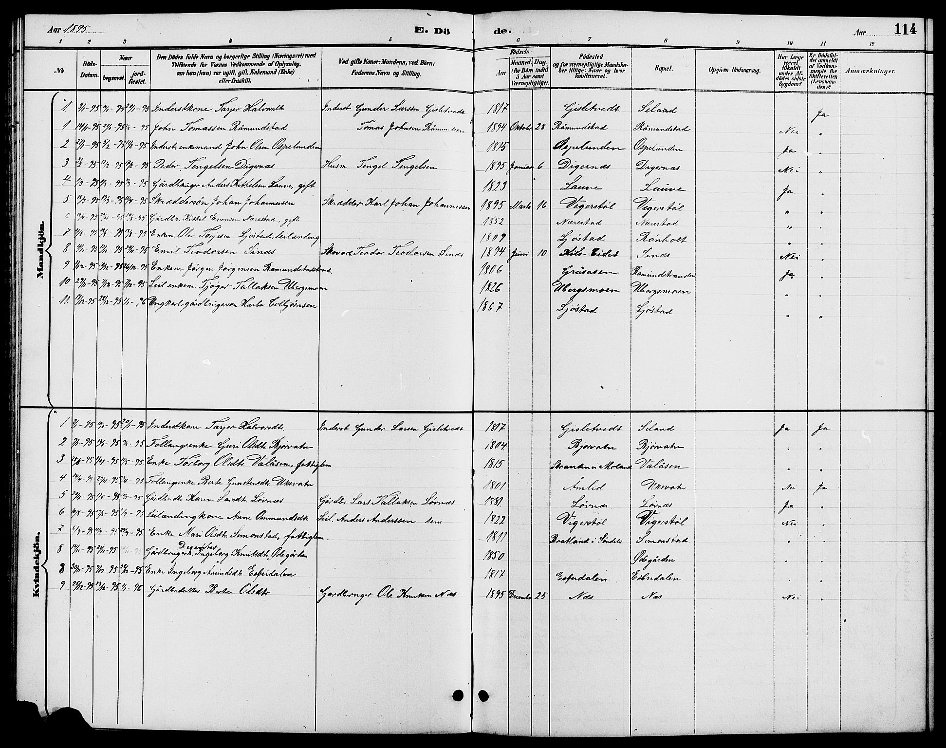 Gjerstad sokneprestkontor, SAK/1111-0014/F/Fb/Fbb/L0004: Klokkerbok nr. B 4, 1890-1910, s. 114