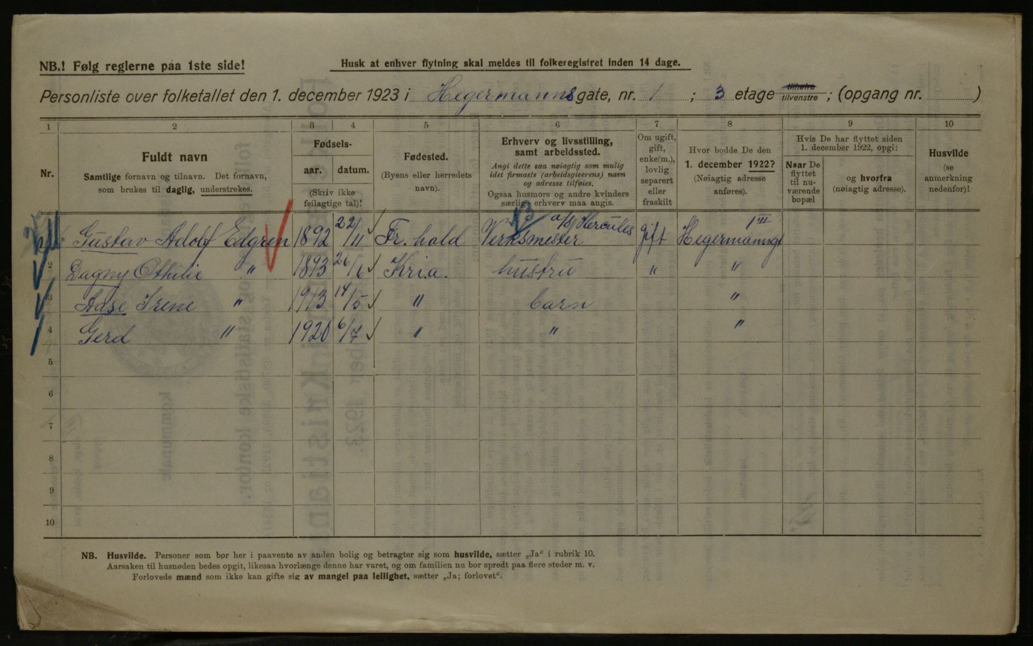 OBA, Kommunal folketelling 1.12.1923 for Kristiania, 1923, s. 40796