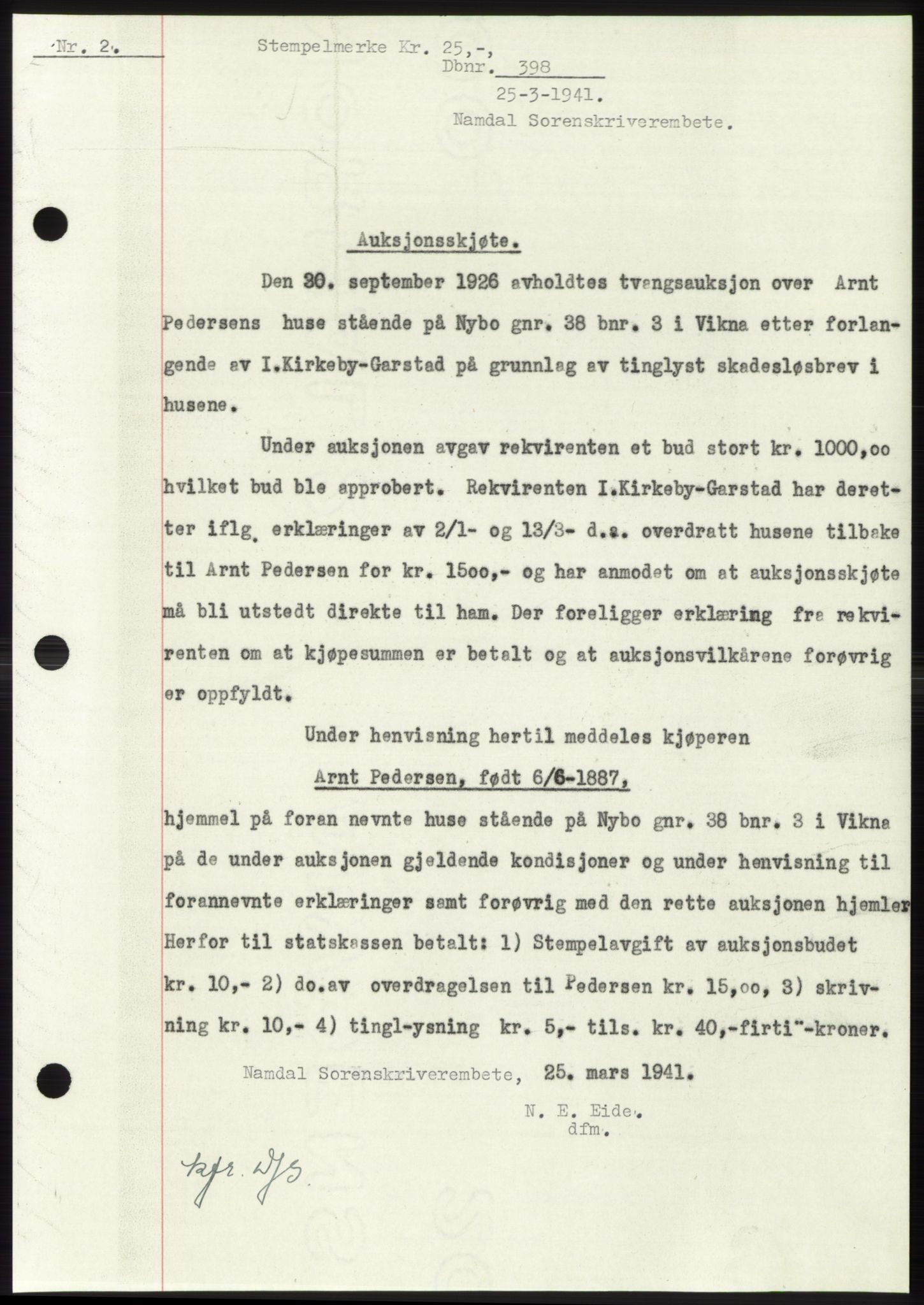 Namdal sorenskriveri, SAT/A-4133/1/2/2C: Pantebok nr. -, 1940-1941, Tingl.dato: 25.03.1941