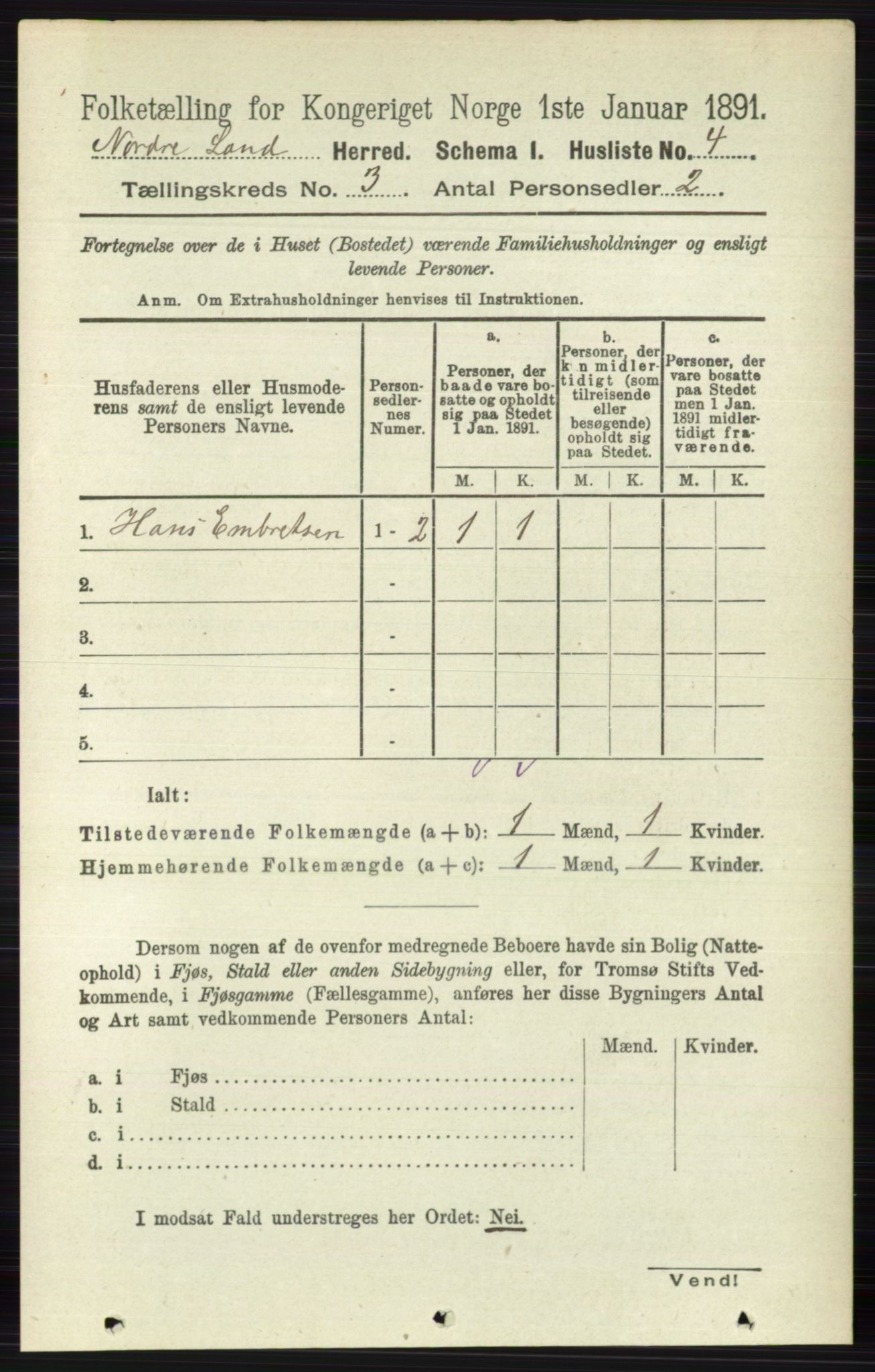 RA, Folketelling 1891 for 0538 Nordre Land herred, 1891, s. 877