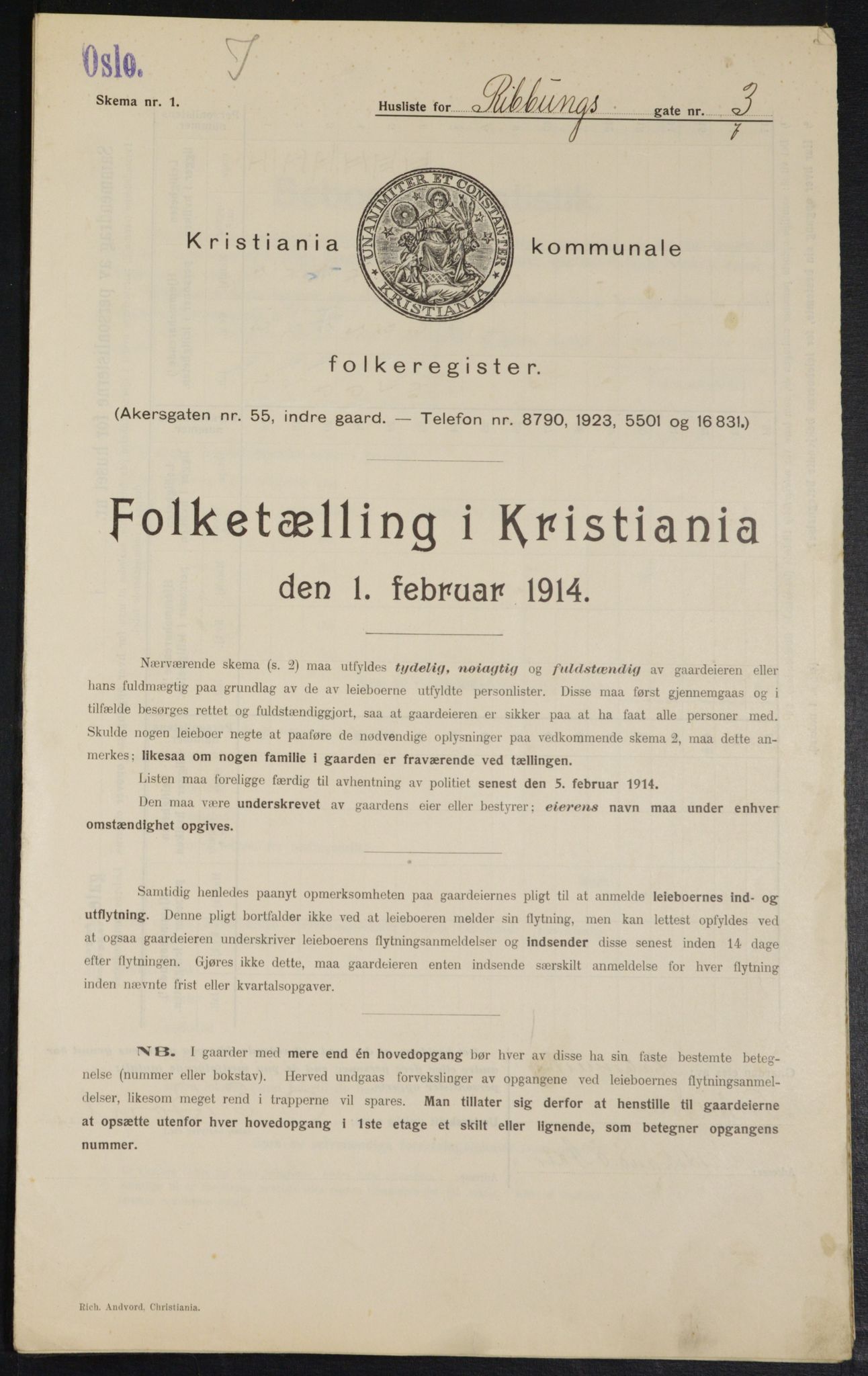 OBA, Kommunal folketelling 1.2.1914 for Kristiania, 1914, s. 82852