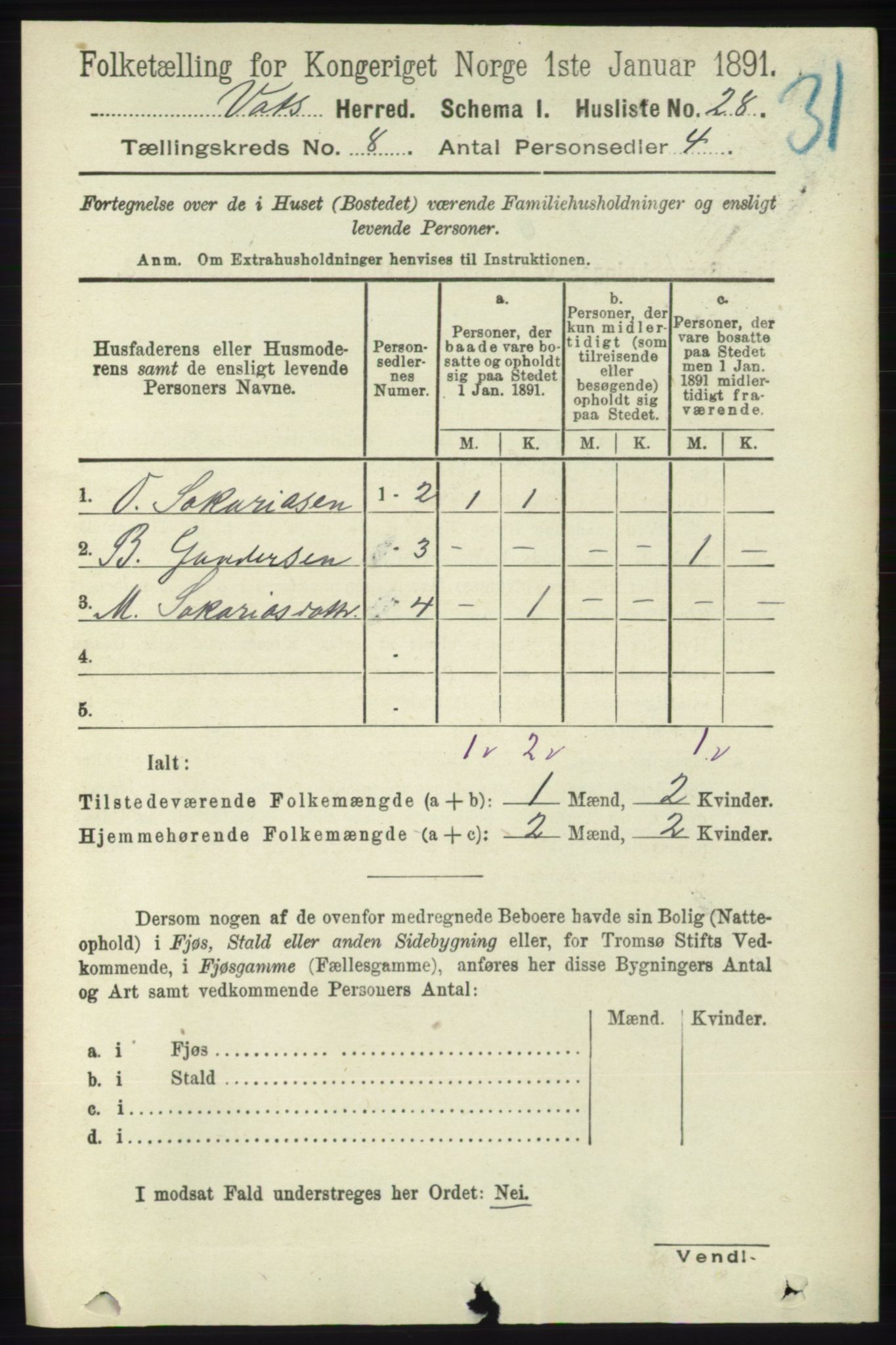 RA, Folketelling 1891 for 1155 Vats herred, 1891, s. 1329