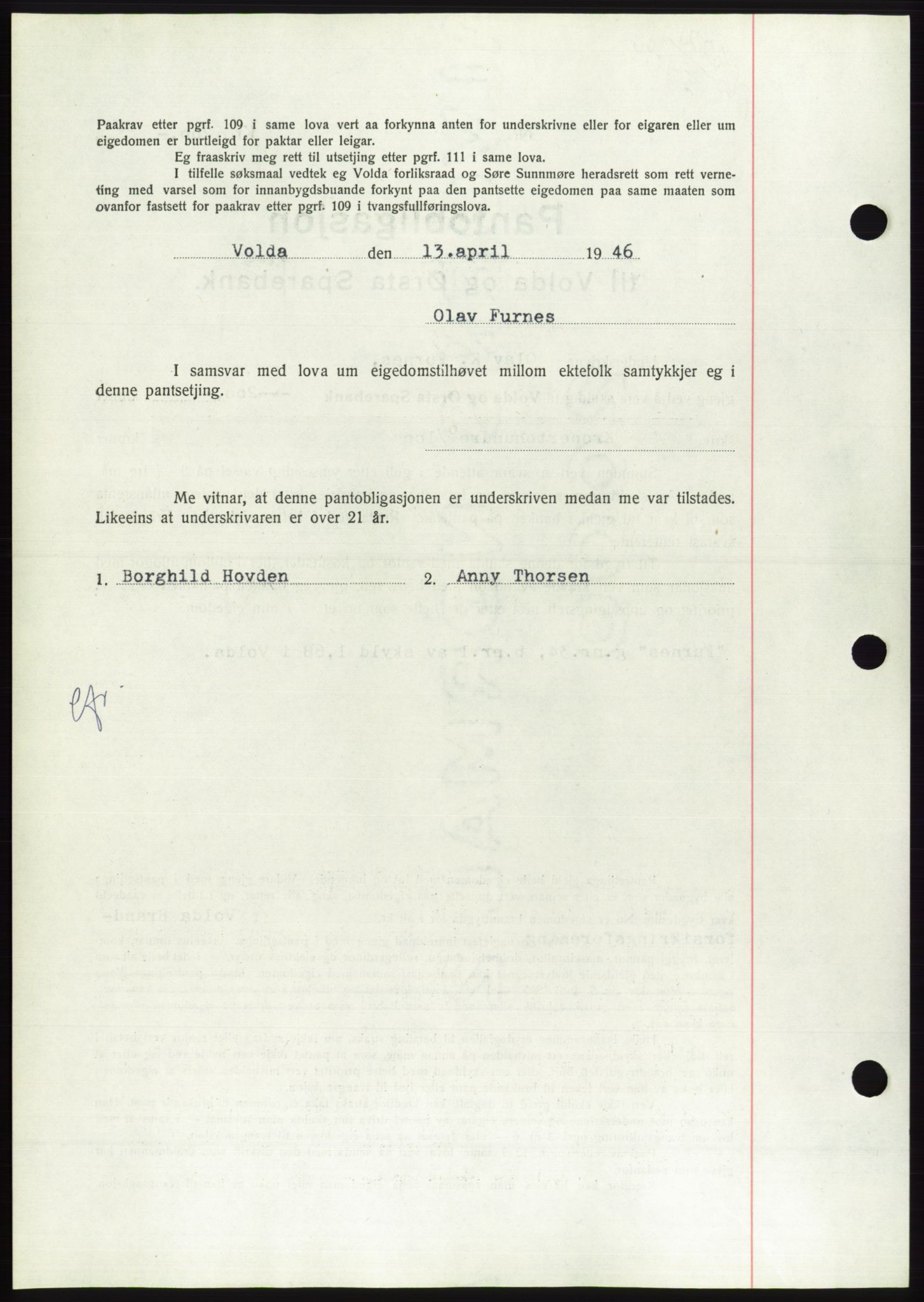 Søre Sunnmøre sorenskriveri, AV/SAT-A-4122/1/2/2C/L0114: Pantebok nr. 1-2B, 1943-1947, Dagboknr: 322/1946