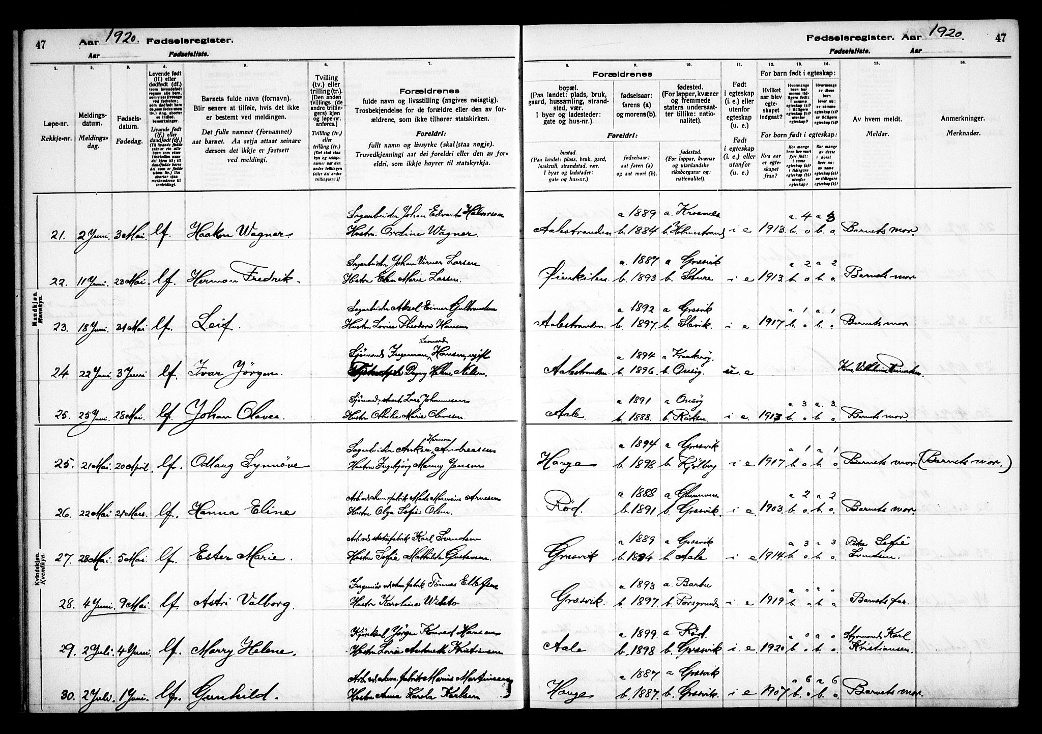 Onsøy prestekontor Kirkebøker, AV/SAO-A-10914/J/Jb/L0001: Fødselsregister nr. II 1, 1916-1938, s. 47