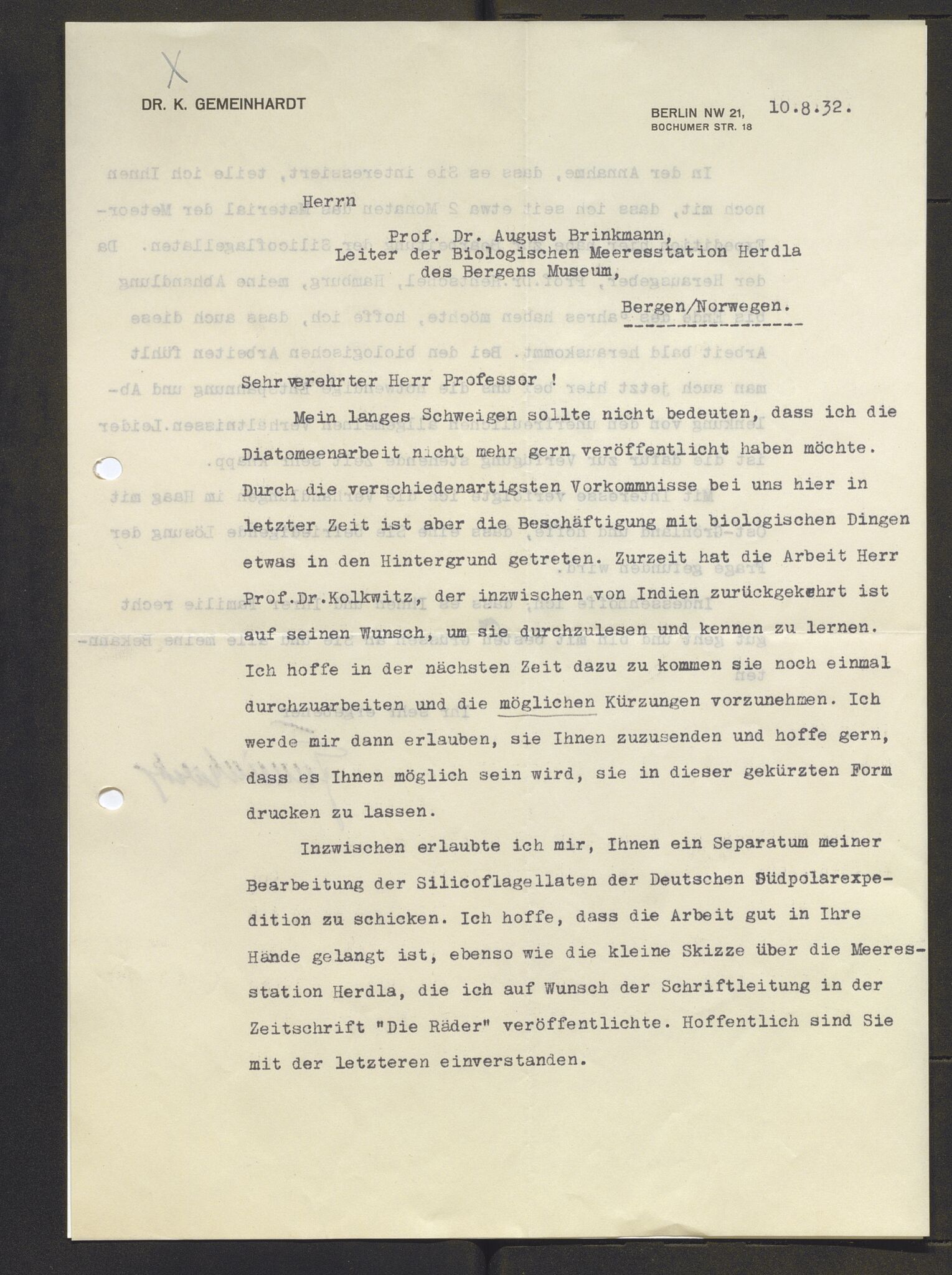 Bergens Museum, AV/SAB-A-17301/13/D/L0002: Korrespondanse , 1928-1940, s. 466