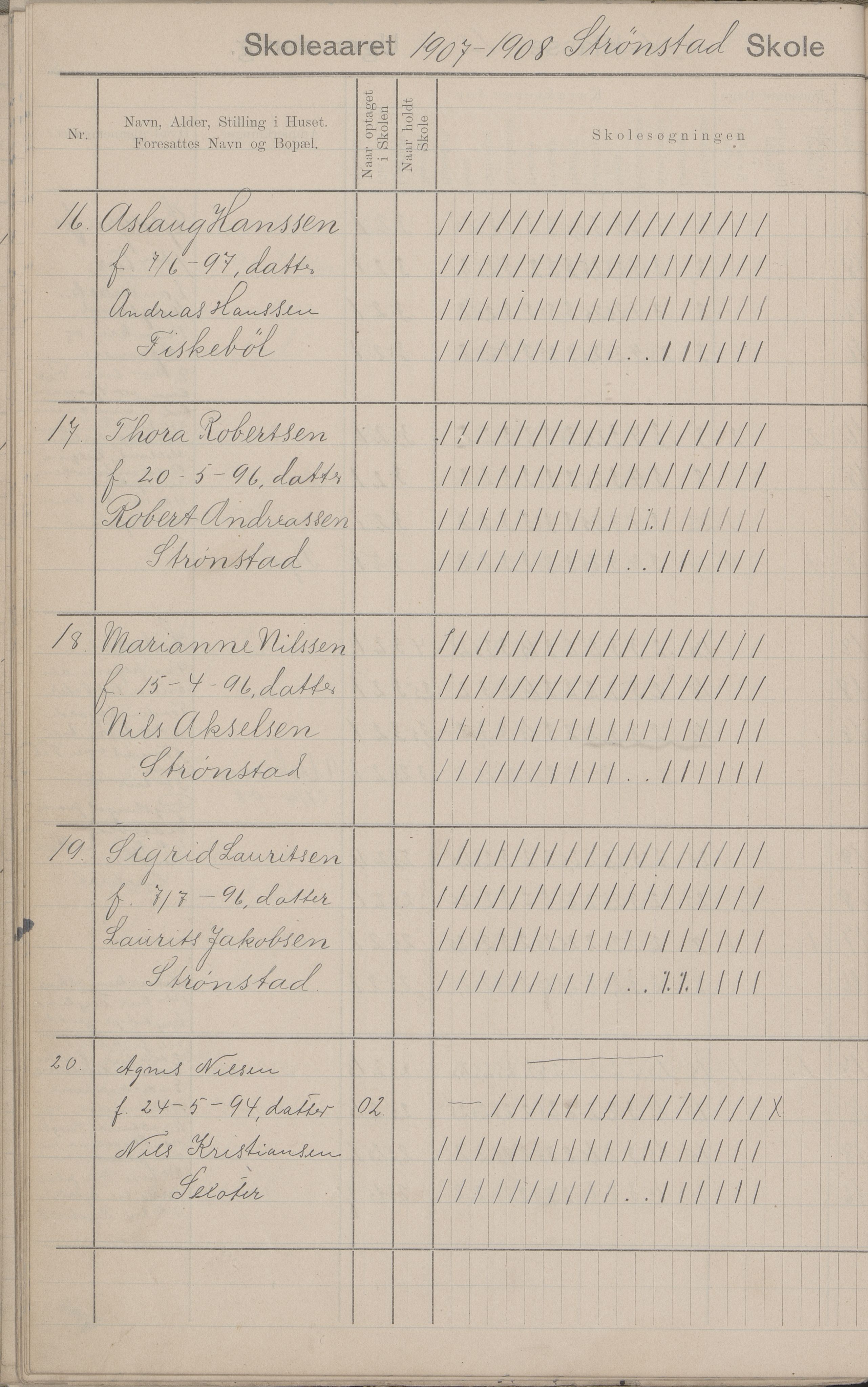 Hadsel kommune. Strønstad skolekrets, AIN/K-18660.510.13/G/L0001: Skoleprotokoll for Strønstad skole - Seloter, 1905-1914