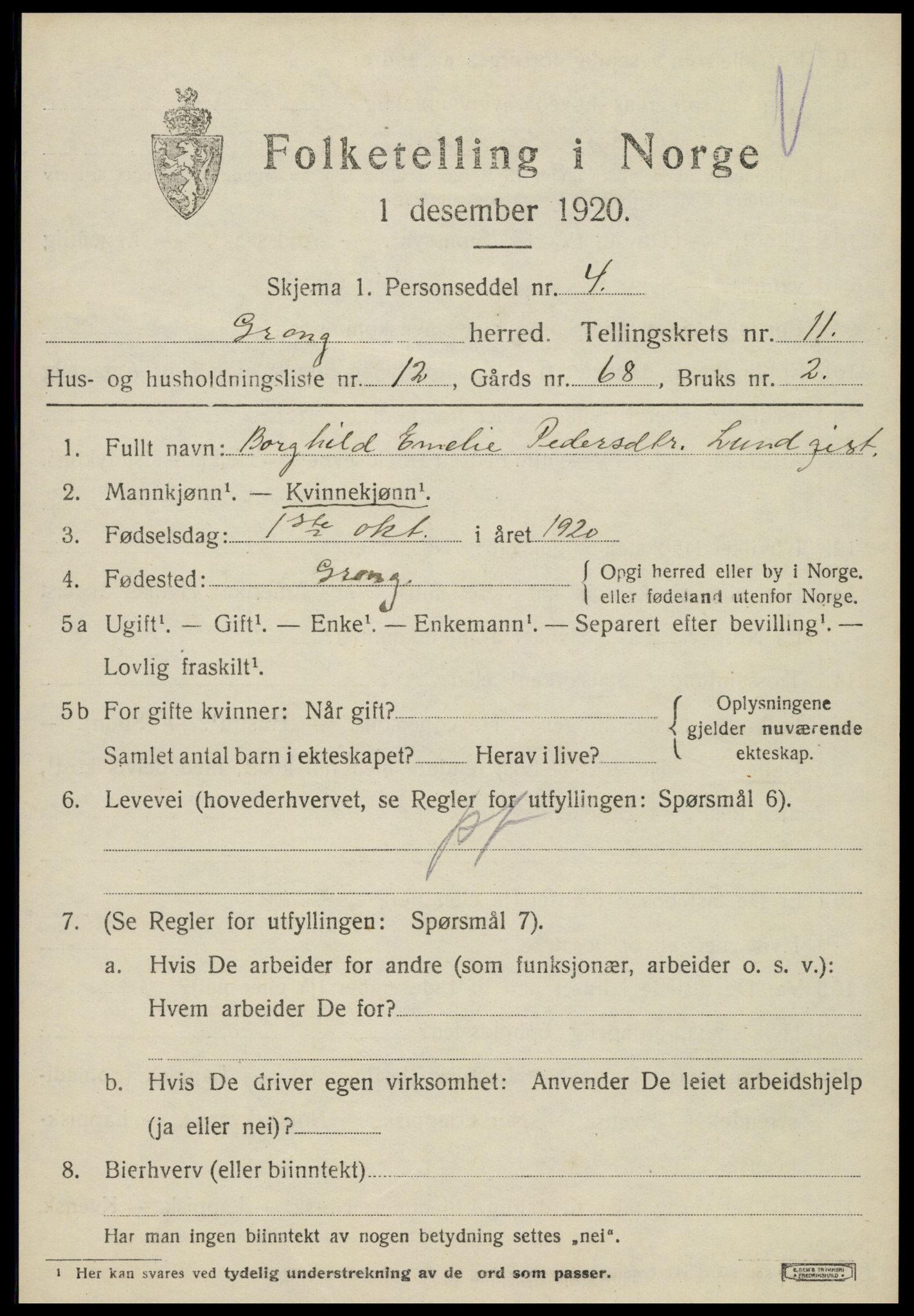 SAT, Folketelling 1920 for 1742 Grong herred, 1920, s. 6509