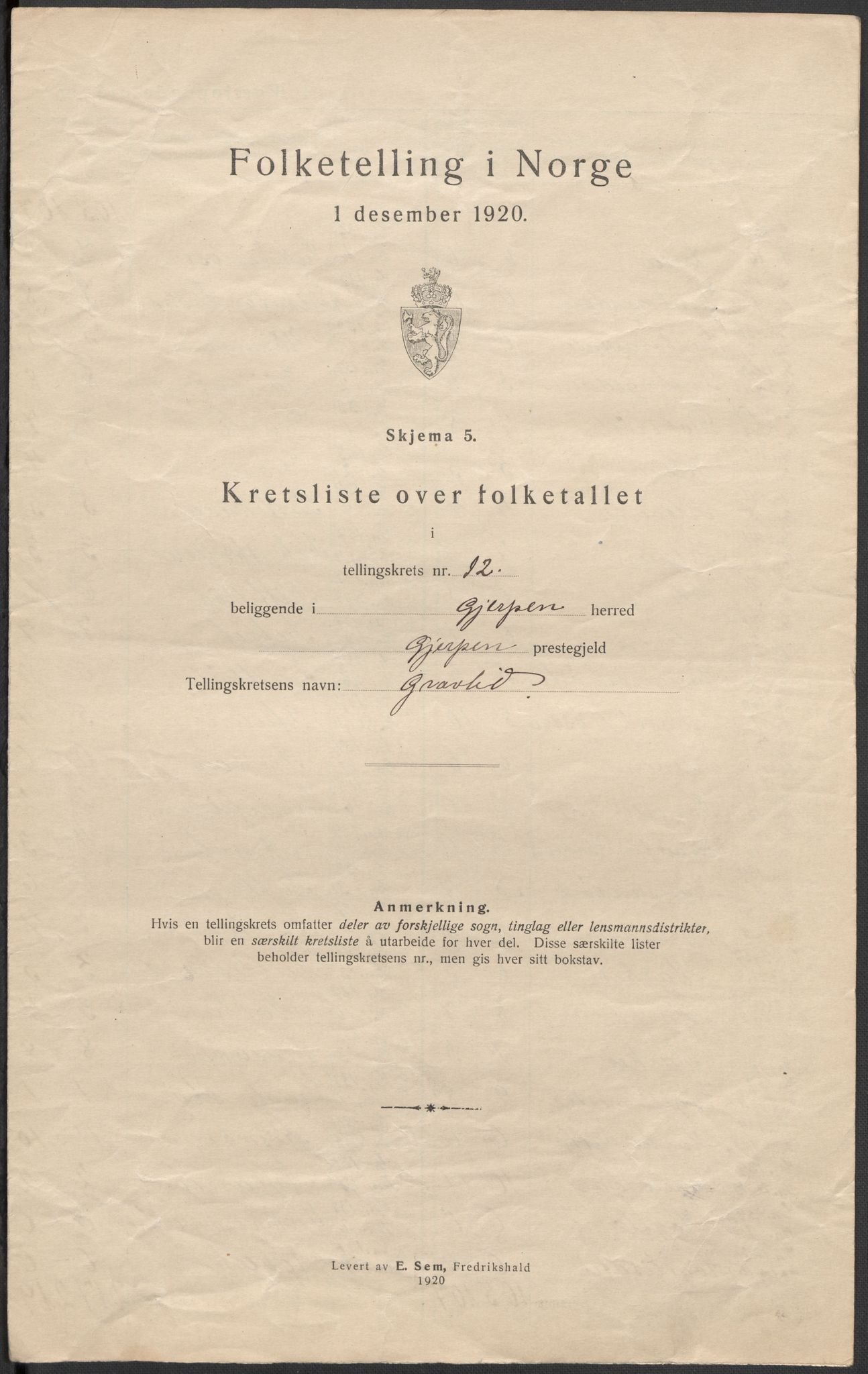 SAKO, Folketelling 1920 for 0812 Gjerpen herred, 1920, s. 43