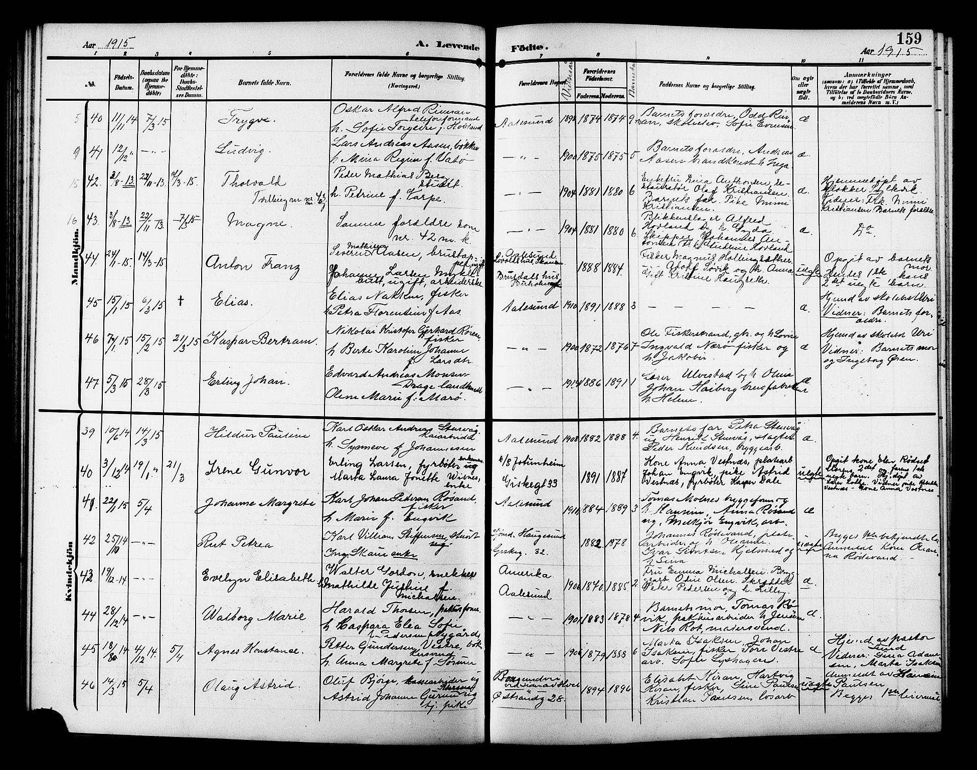 Ministerialprotokoller, klokkerbøker og fødselsregistre - Møre og Romsdal, AV/SAT-A-1454/529/L0471: Klokkerbok nr. 529C08, 1909-1921, s. 159