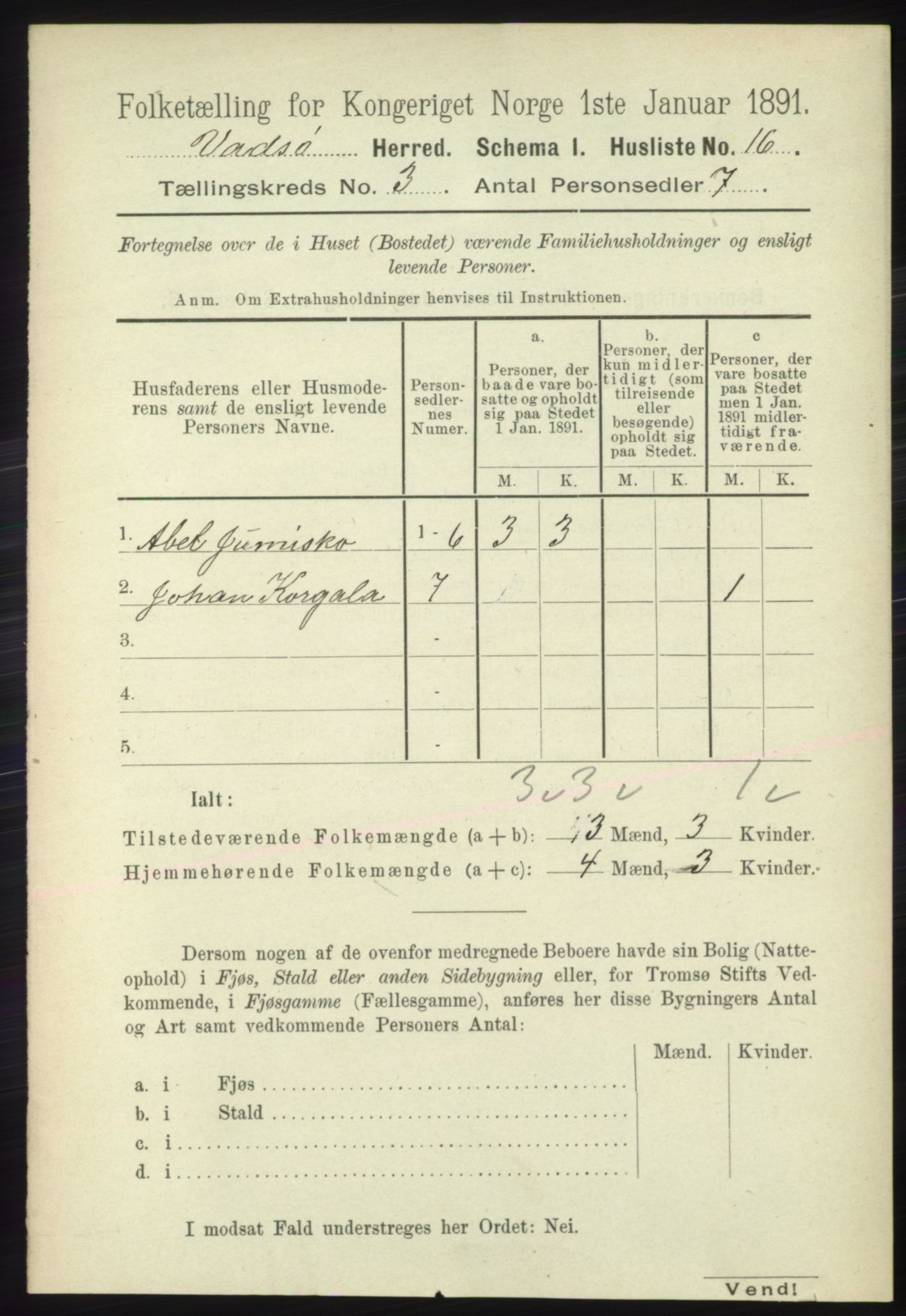 RA, Folketelling 1891 for 2029 Vadsø herred, 1891, s. 785
