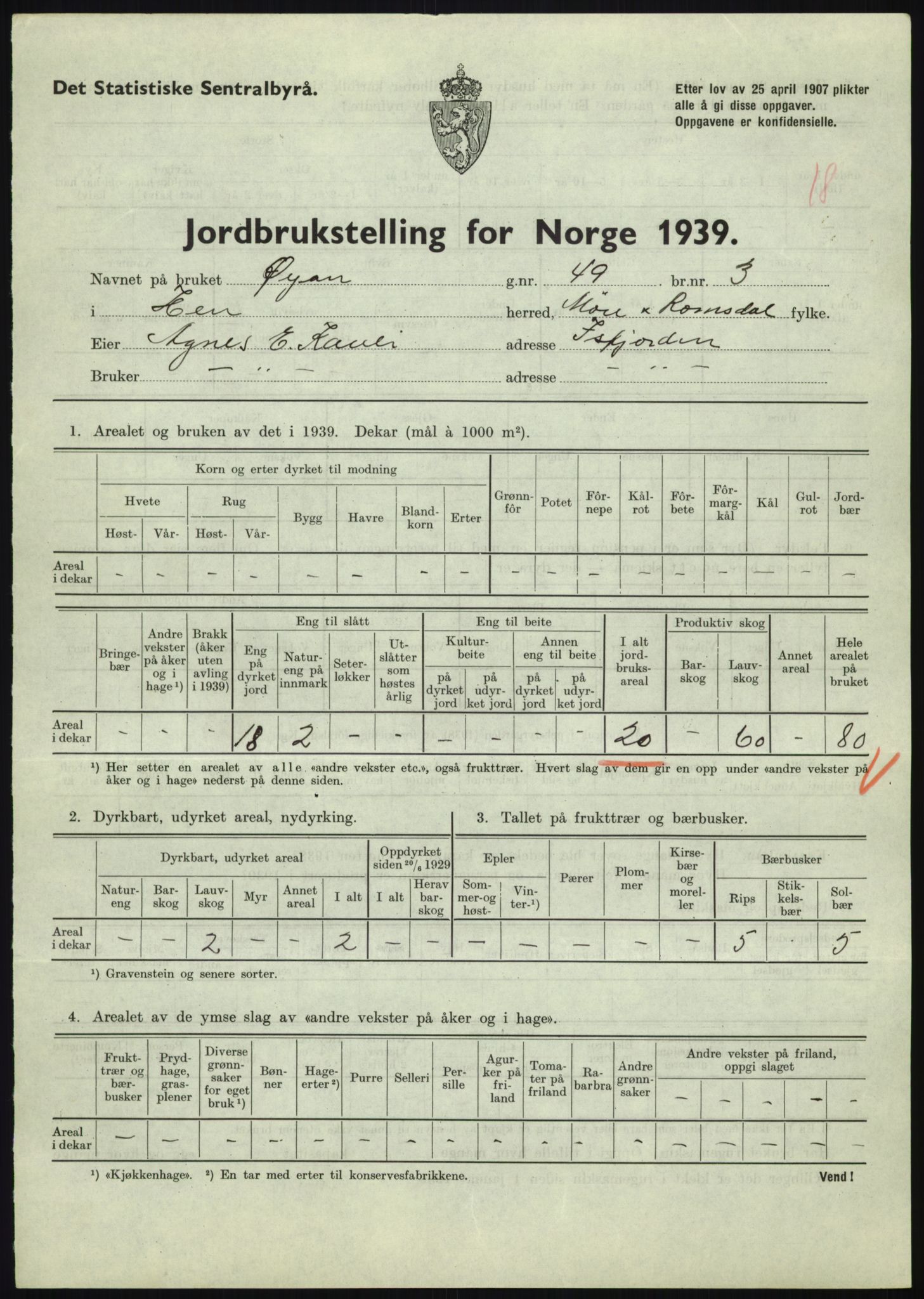 Statistisk sentralbyrå, Næringsøkonomiske emner, Jordbruk, skogbruk, jakt, fiske og fangst, AV/RA-S-2234/G/Gb/L0251: Møre og Romsdal: Voll, Eid, Grytten og Hen, 1939, s. 1123