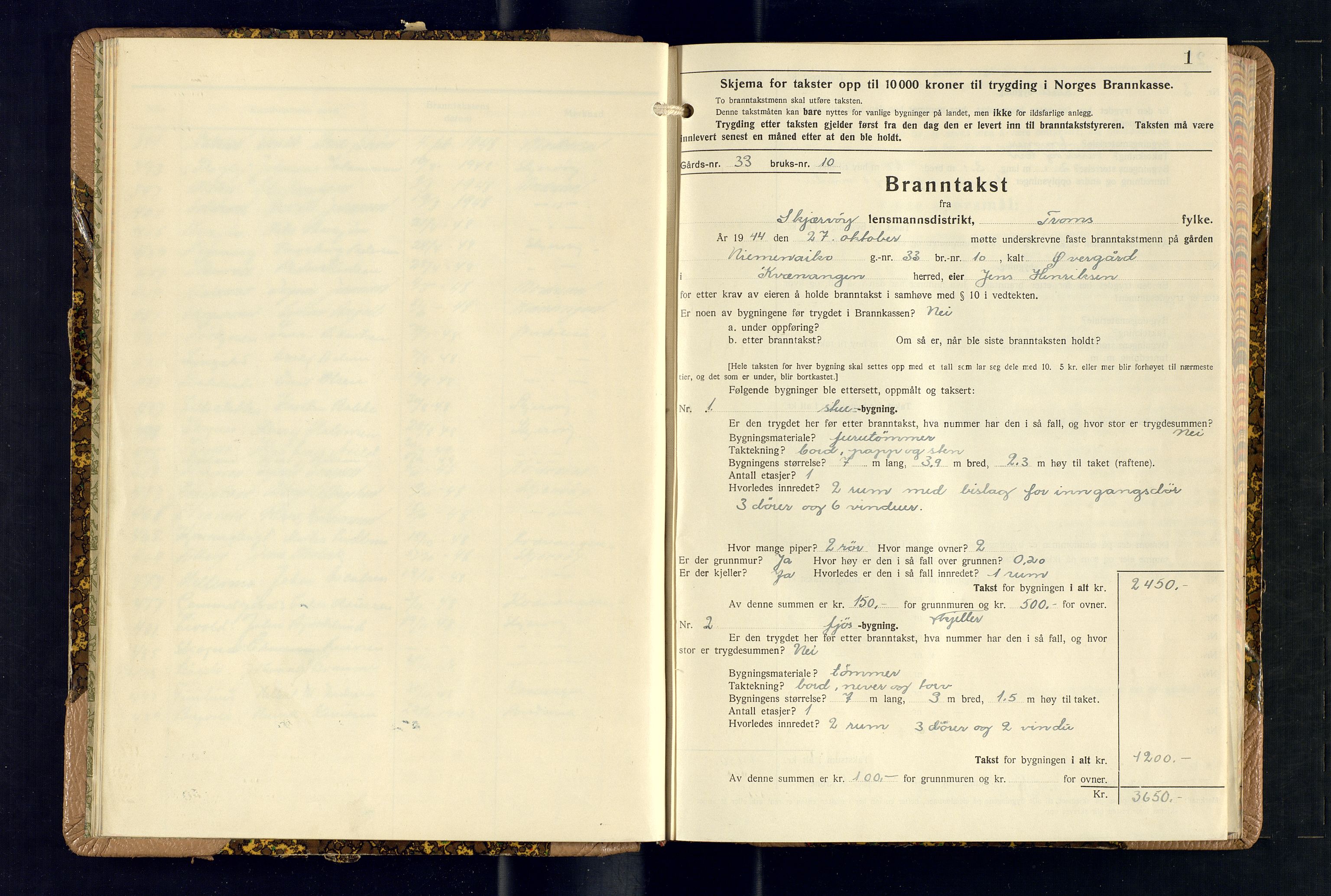 Skjervøy lensmannskontor, AV/SATØ-SATØ-63/F/Fu/Fub/L0269: Branntakstprotokoll (S), 1944-1948, s. 1