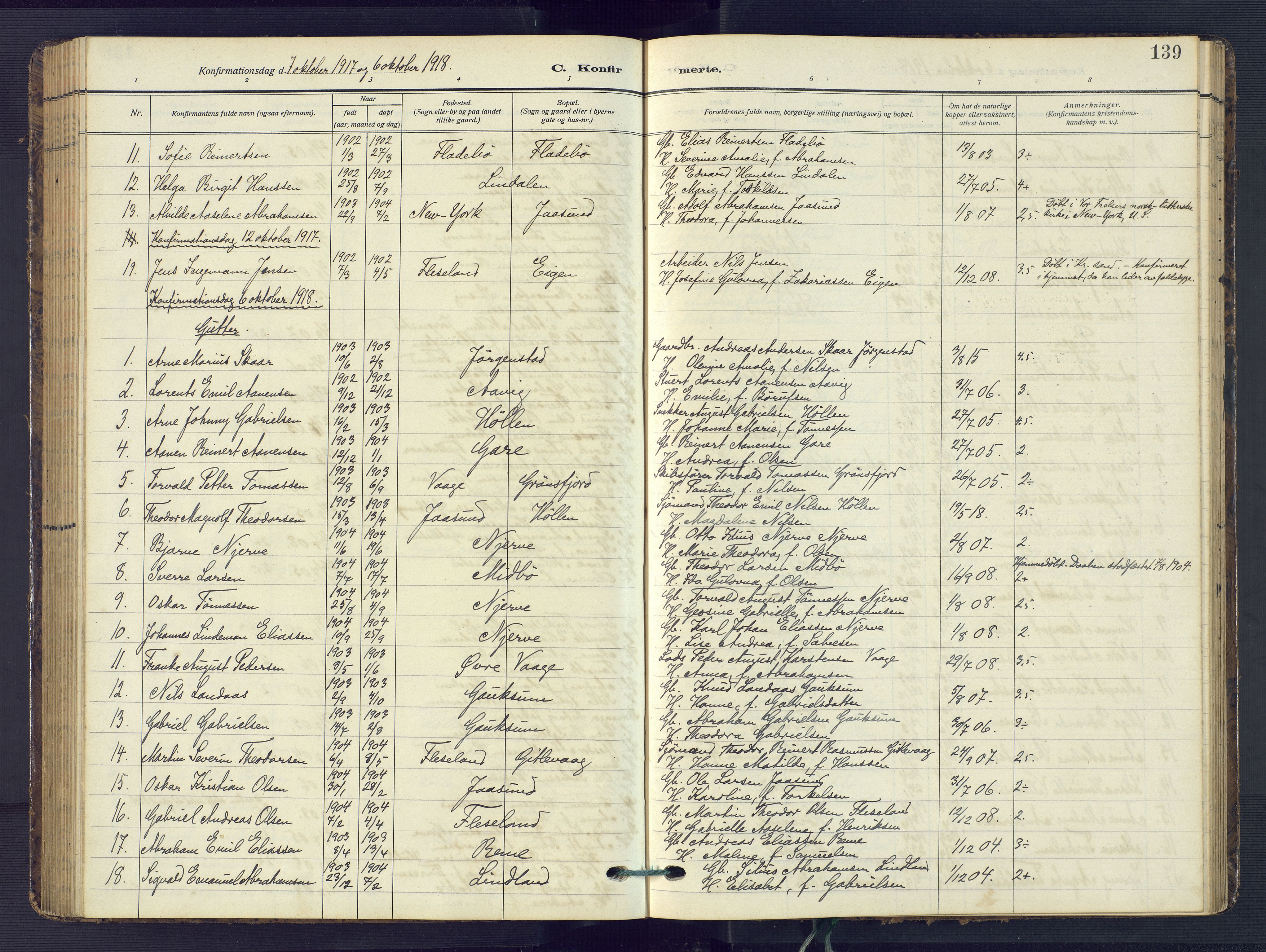 Sør-Audnedal sokneprestkontor, AV/SAK-1111-0039/F/Fb/Fba/L0005: Klokkerbok nr. B 5, 1908-1963, s. 139