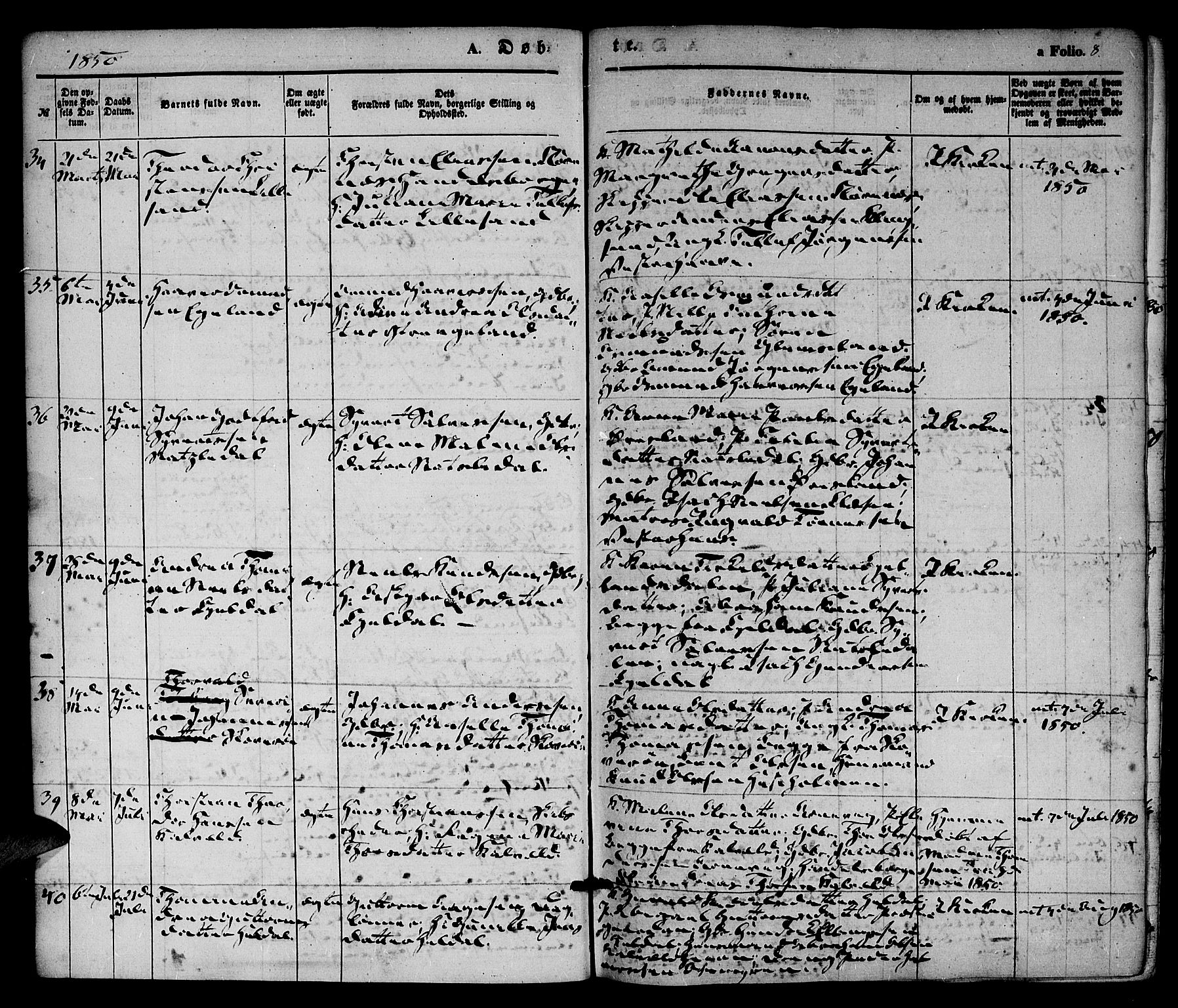 Vestre Moland sokneprestkontor, AV/SAK-1111-0046/F/Fa/Fab/L0006: Ministerialbok nr. A 6, 1850-1858, s. 8