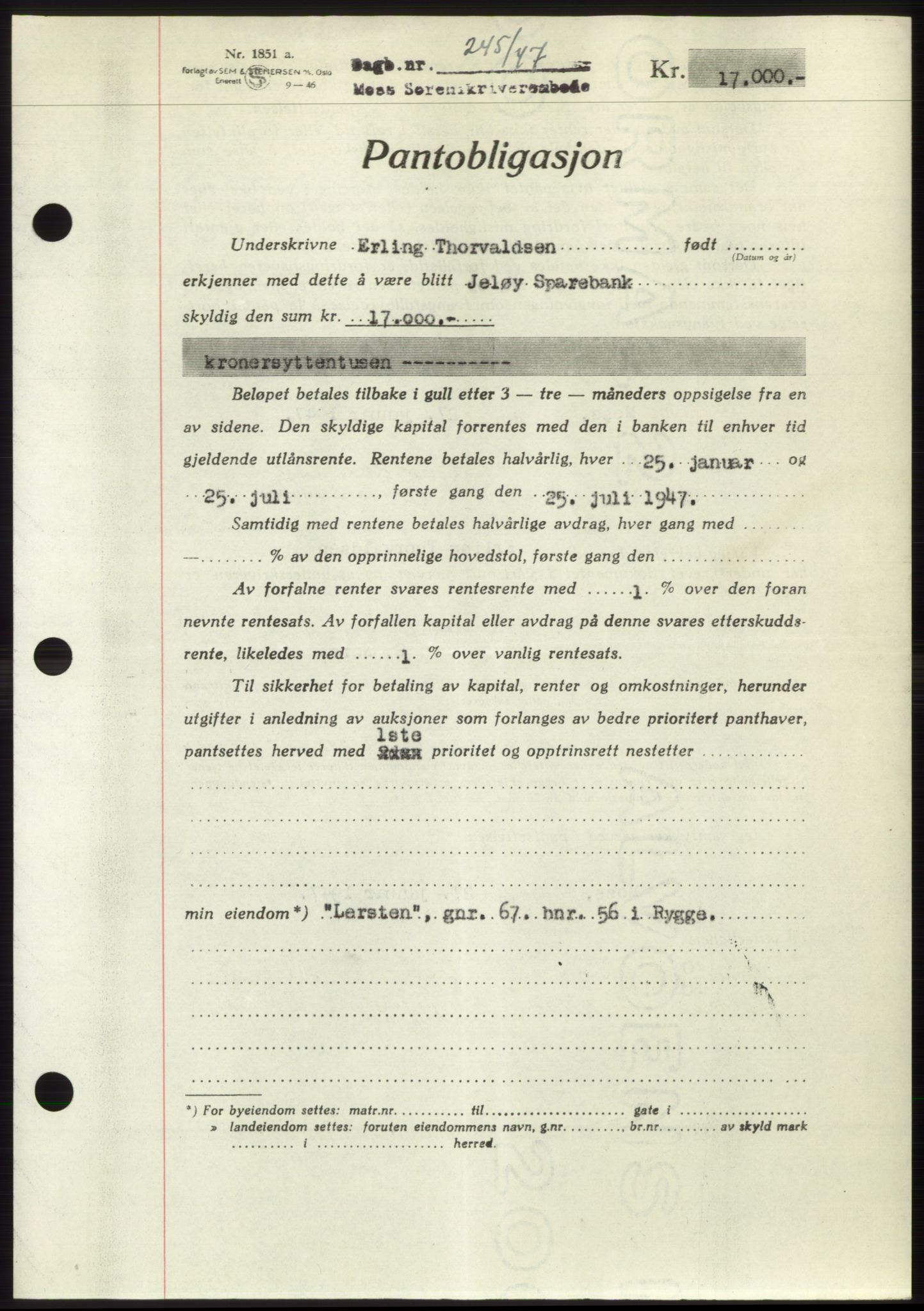 Moss sorenskriveri, SAO/A-10168: Pantebok nr. B16, 1946-1947, Dagboknr: 245/1947
