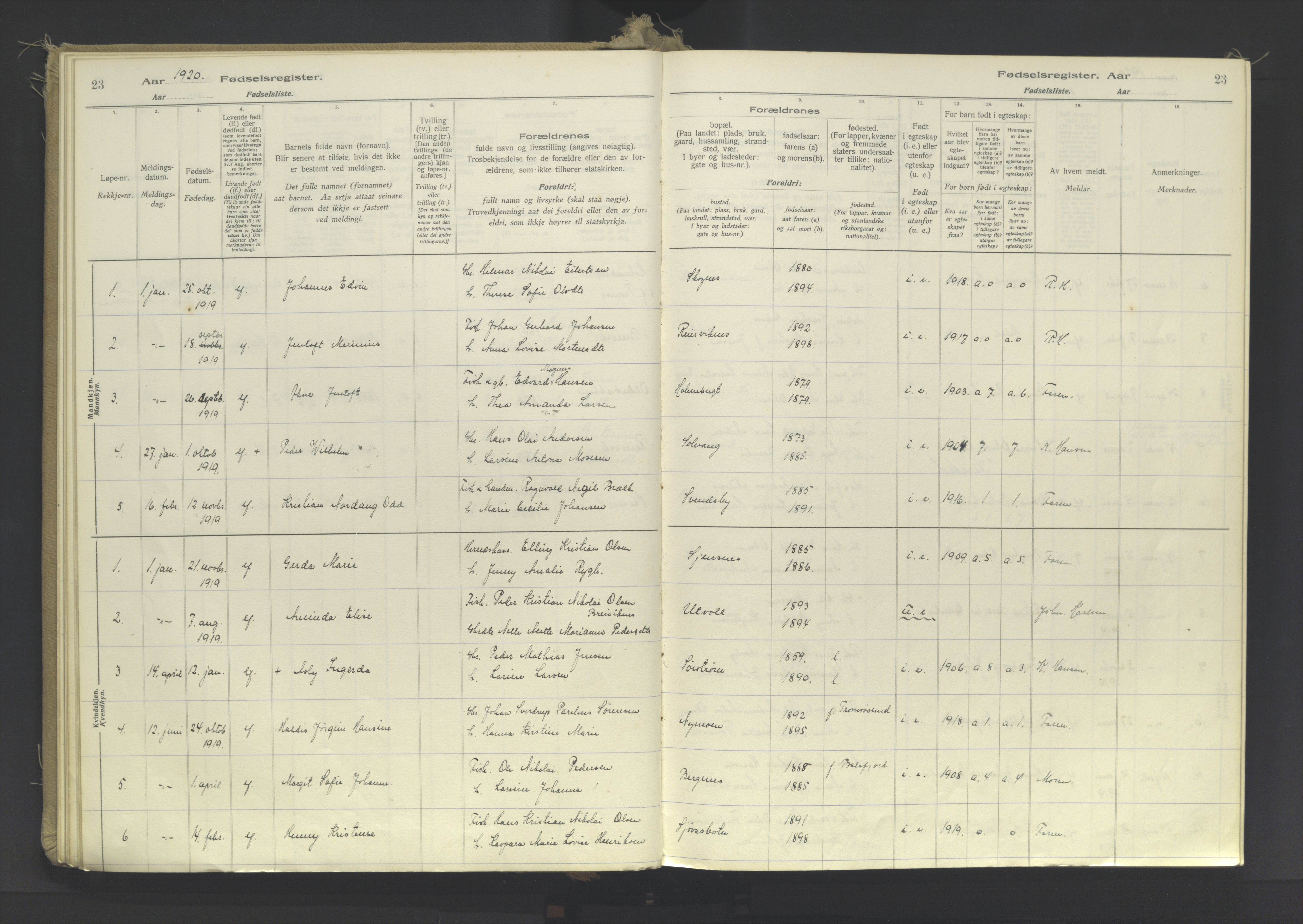 Lyngen sokneprestembete, AV/SATØ-S-1289/I/Ia/L0078: Fødselsregister nr. 78, 1916-1950, s. 23