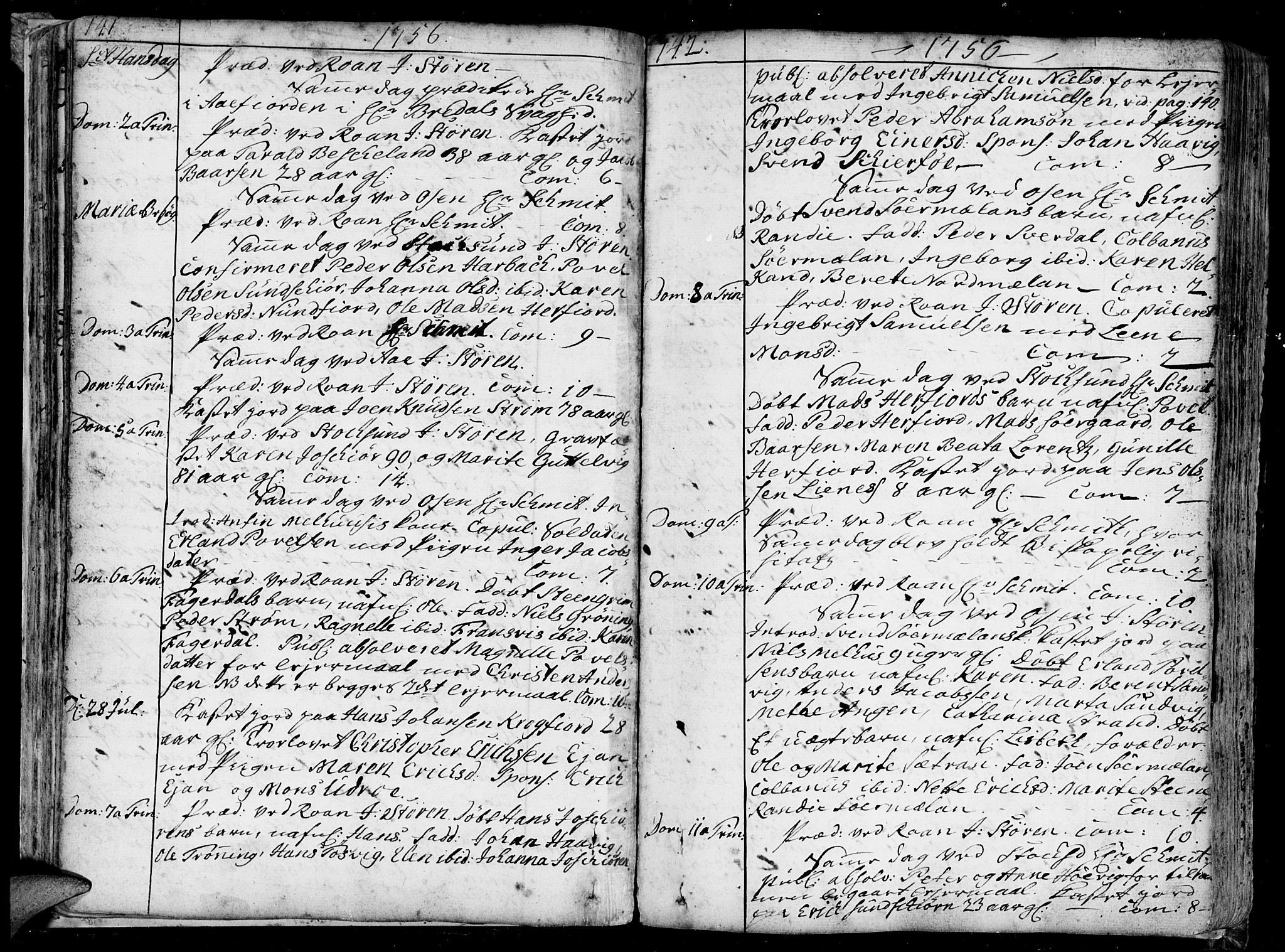 Ministerialprotokoller, klokkerbøker og fødselsregistre - Sør-Trøndelag, AV/SAT-A-1456/657/L0700: Ministerialbok nr. 657A01, 1732-1801, s. 141-142