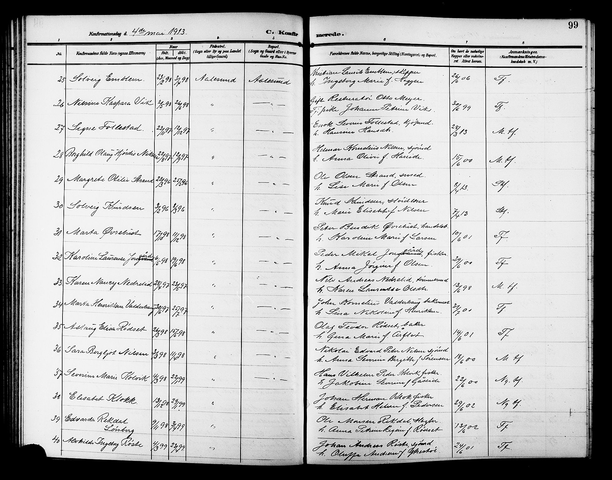 Ministerialprotokoller, klokkerbøker og fødselsregistre - Møre og Romsdal, AV/SAT-A-1454/529/L0470: Klokkerbok nr. 529C07, 1907-1917, s. 99