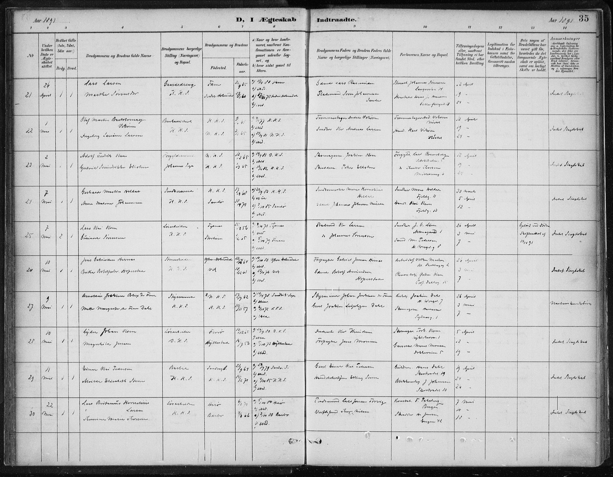 Korskirken sokneprestembete, AV/SAB-A-76101/H/Hab: Klokkerbok nr. D 3, 1887-1906, s. 35