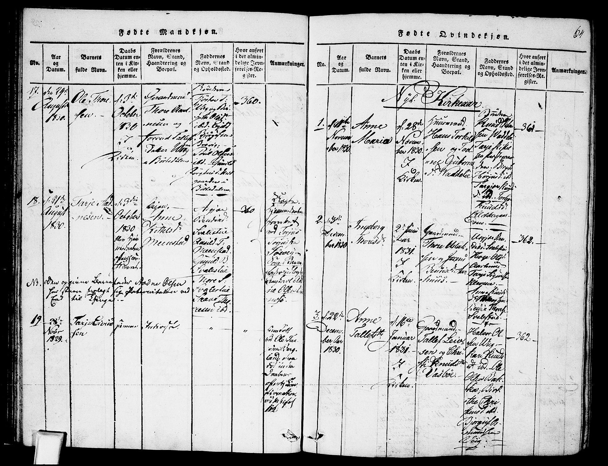 Fyresdal kirkebøker, AV/SAKO-A-263/F/Fa/L0003: Ministerialbok nr. I 3, 1815-1840, s. 64