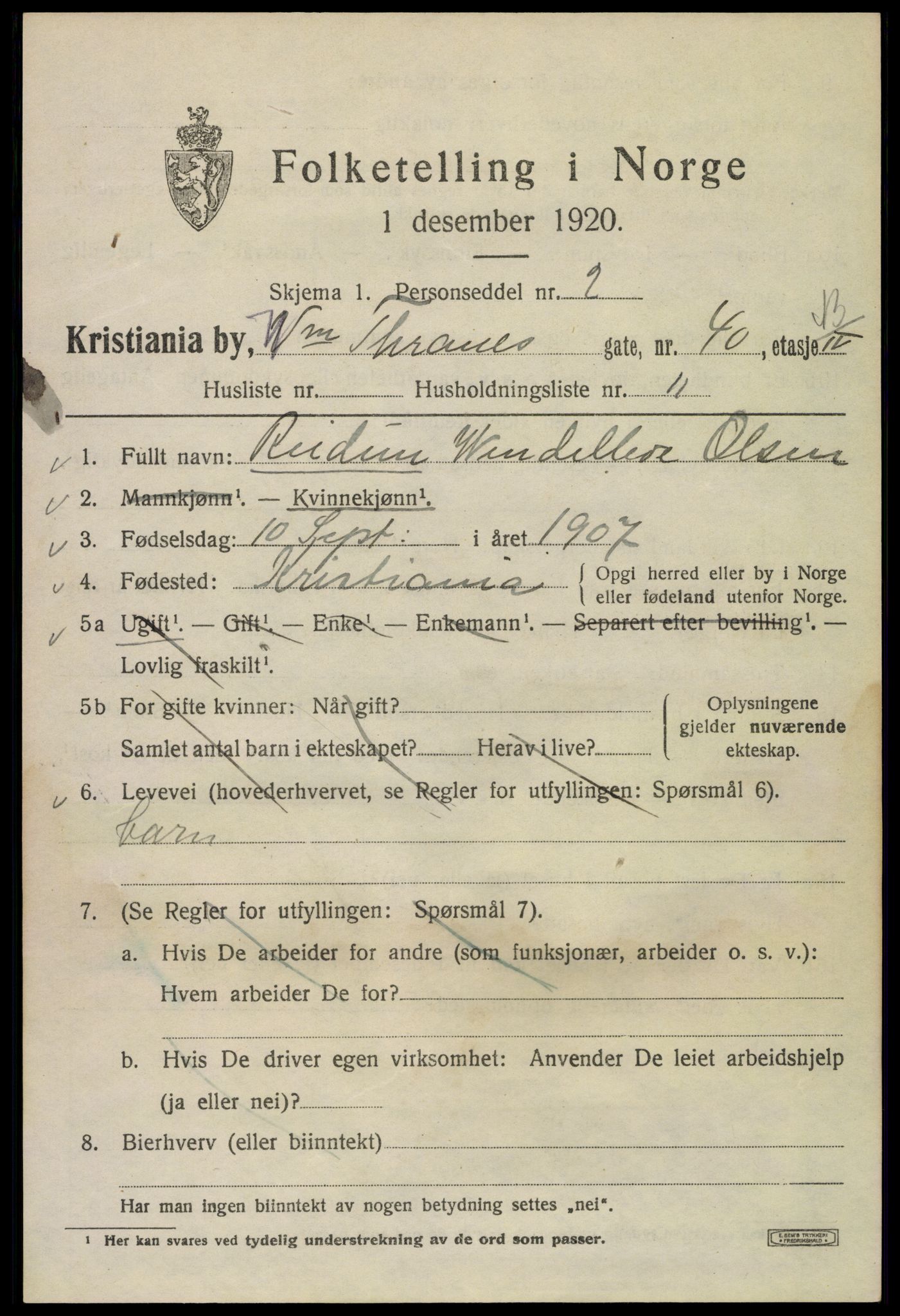 SAO, Folketelling 1920 for 0301 Kristiania kjøpstad, 1920, s. 647533