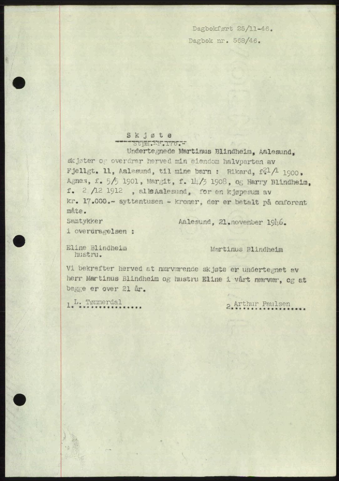 Ålesund byfogd, AV/SAT-A-4384: Pantebok nr. 36b, 1946-1947, Dagboknr: 568/1946